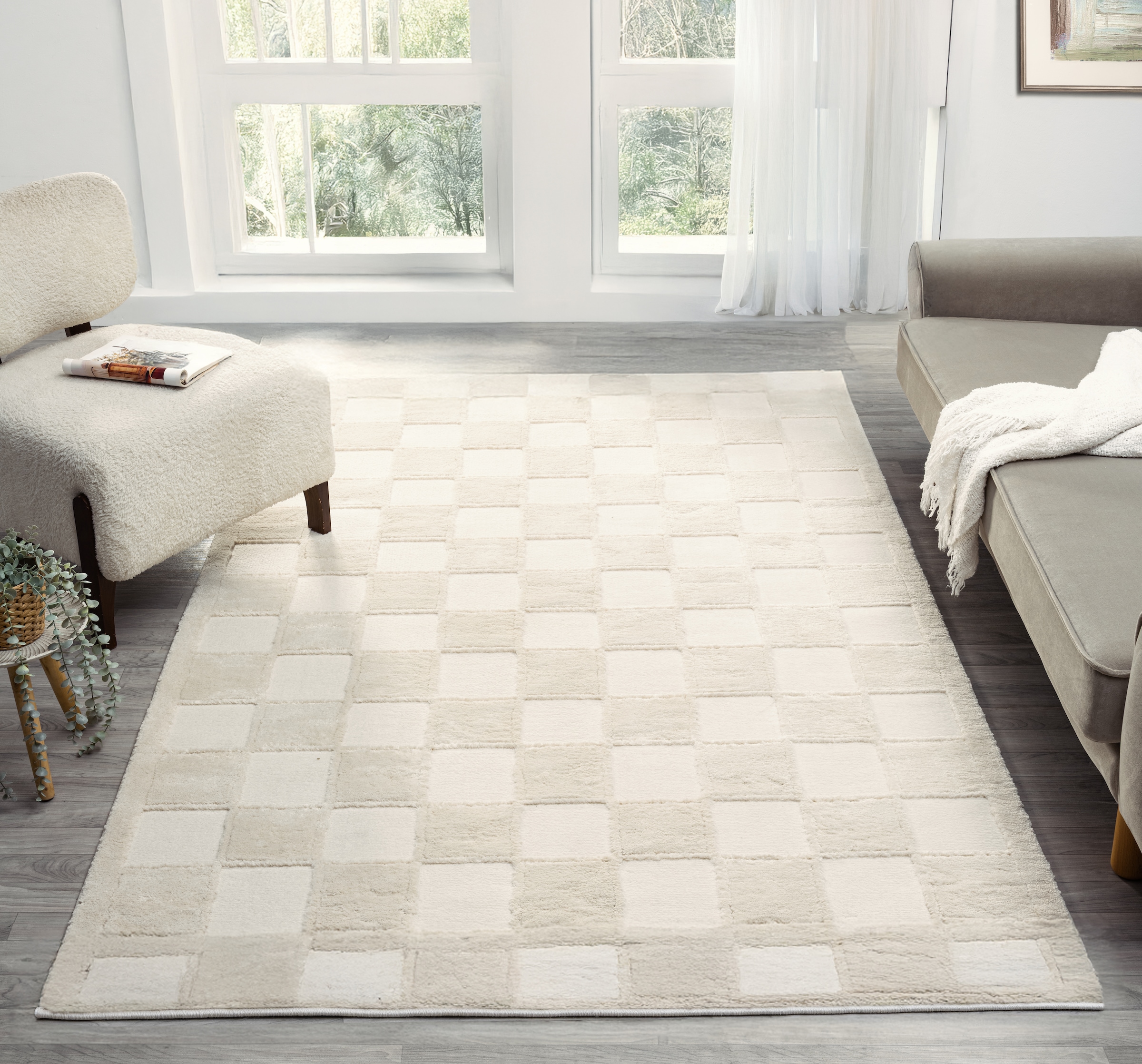 GOODproduct Tapis »Belion, Hoch-Tief-Struktur, Karo-Muster« Rectangulaire 19 mm Höhe leichter Glanz, Schachbrettmuster, Modern, Wohnzimmer, Schlafzimmer