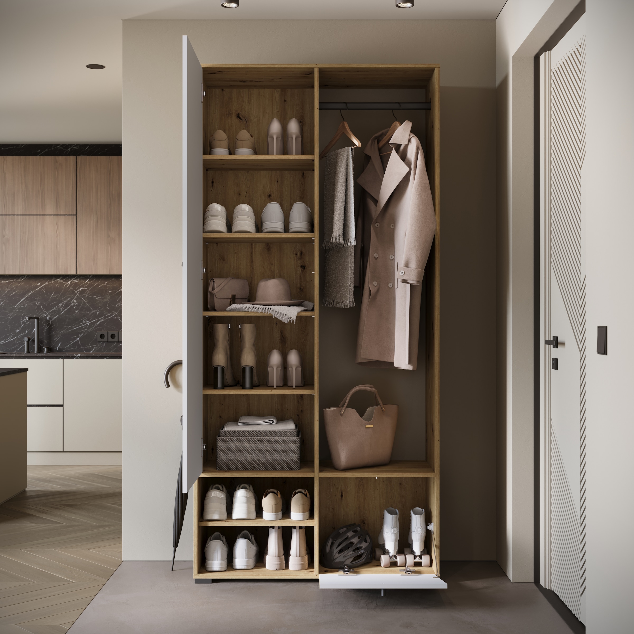 Home affaire Garderobenschrank »DINO Kompaktgarderobe, Garderoben-Set DINO« Mit Spiegel und Kleiderstange, 90 cm breit, Türanschlag wechselbar