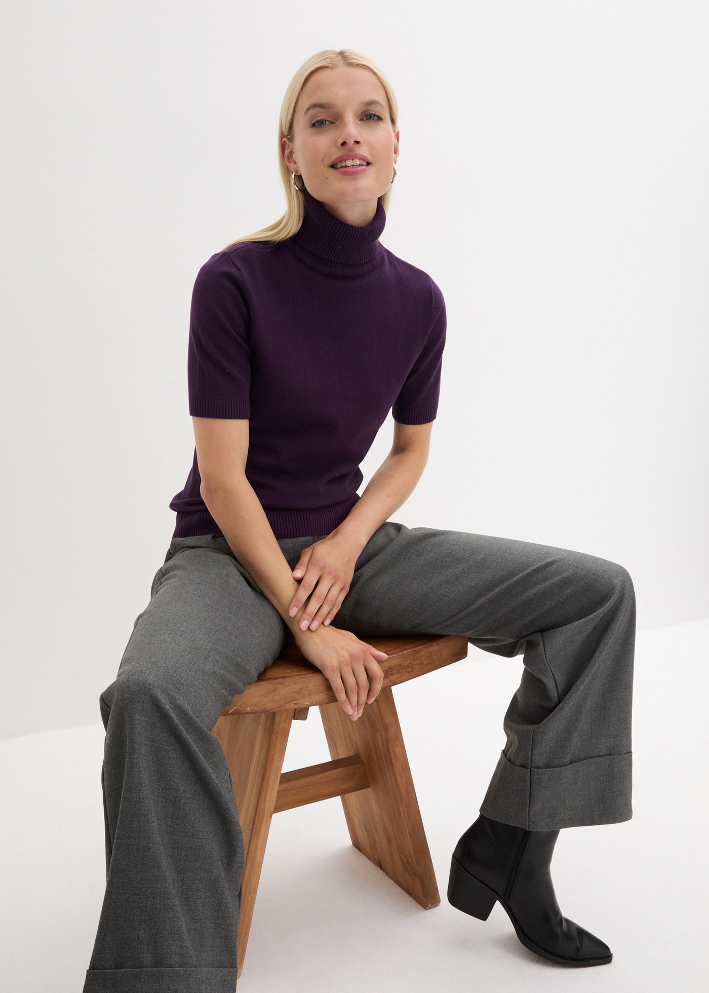 bonprix Rollkragenpullover »Rollkragenpullover, Kurzarm« aus Baumwolle und Polyamid, mit Rollkragen, Kurzarm-Design