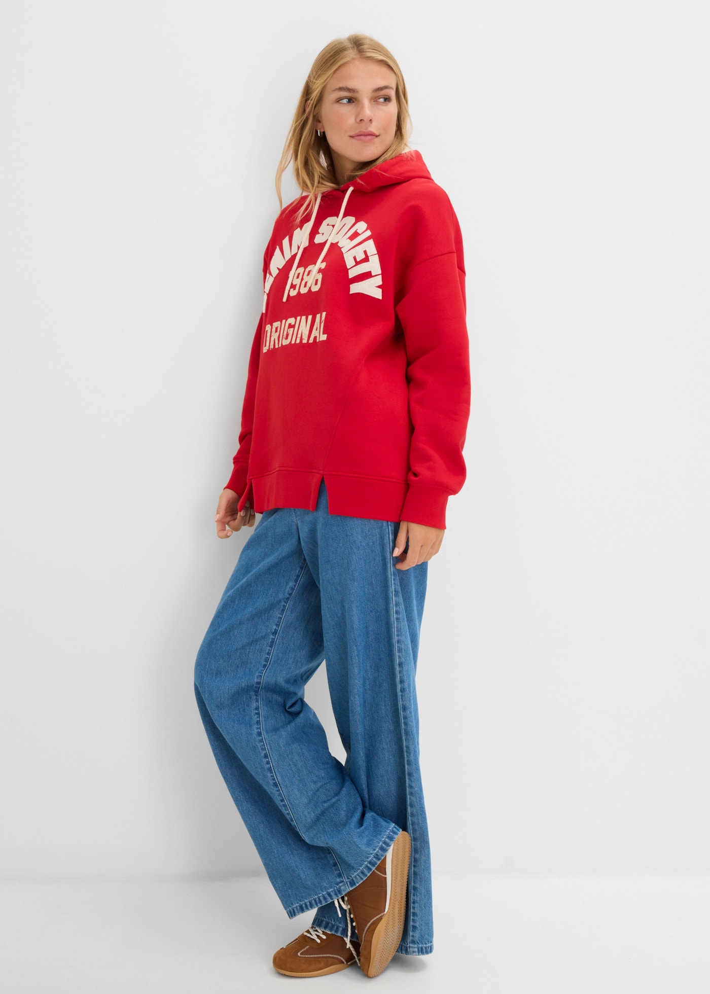 bonprix Hoodie , Oversize-Passform, mit Druck, Langarm, aus Baumwolle, im Casual-Stil
