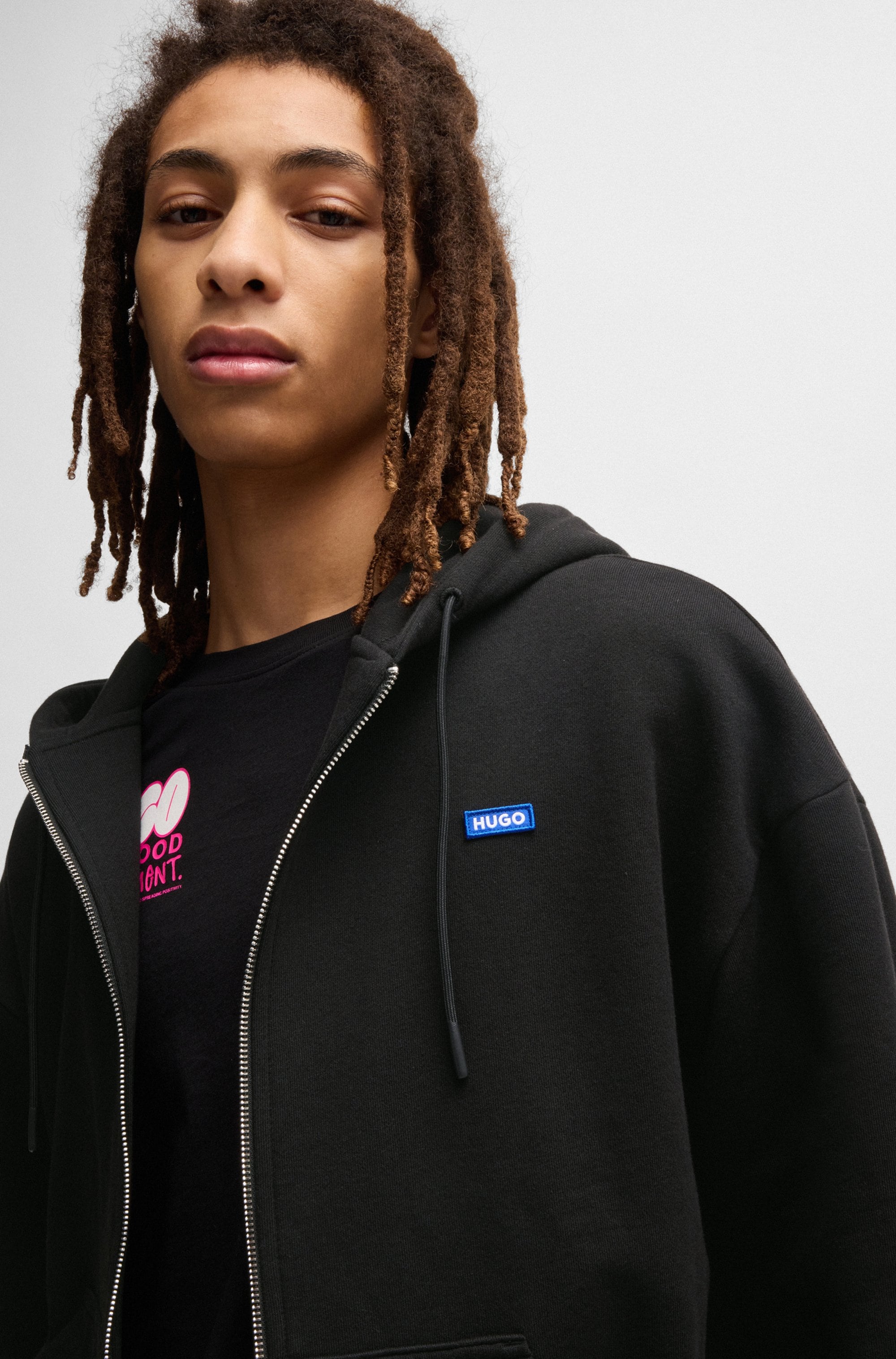 HUGO Blue Sweatjacke »Doa«, mit Kapuze, Logo-Badge