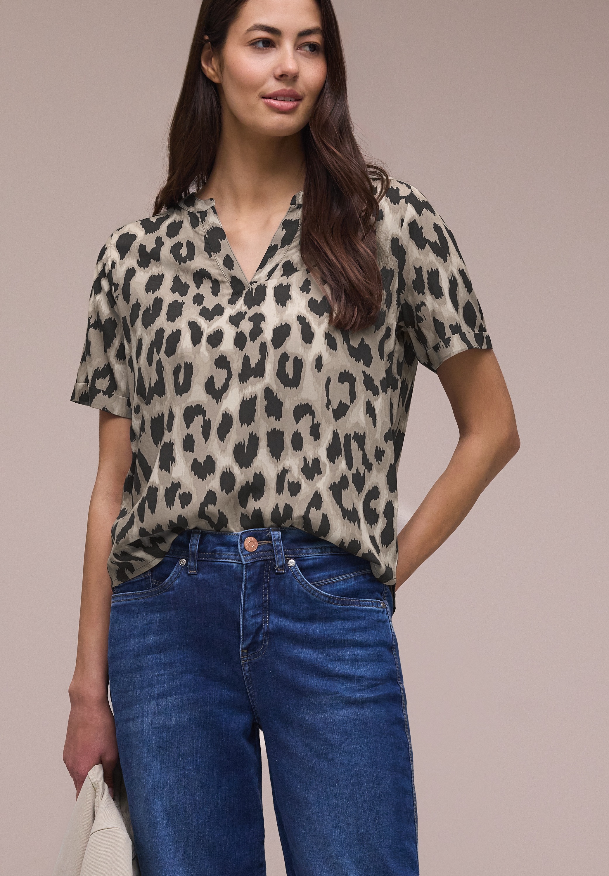 Image of STREET ONE Kurzarmbluse Sommerbluse mit Animal Print