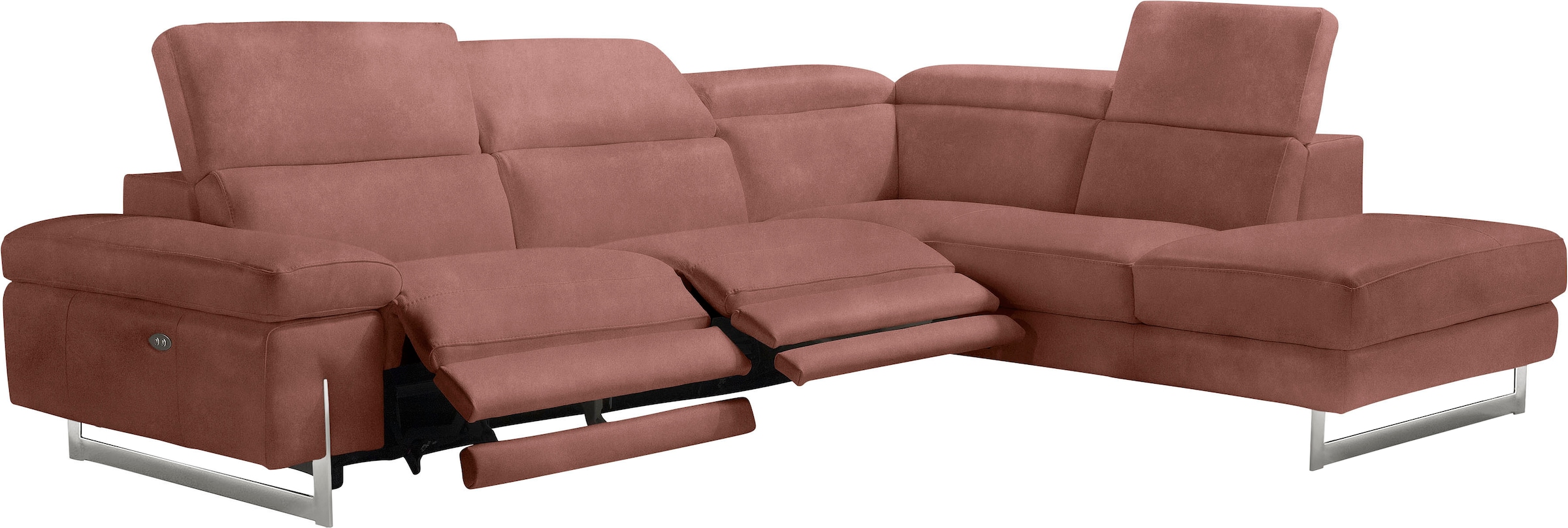 Egoitaliano Canapé d'angle »Candice, elegant, edel und bequem, erstklassiger Sitzkomfort, L-Form« inkl. 2 elektrischer Relaxfunktionen, Bedienung über Taste an Armlehne