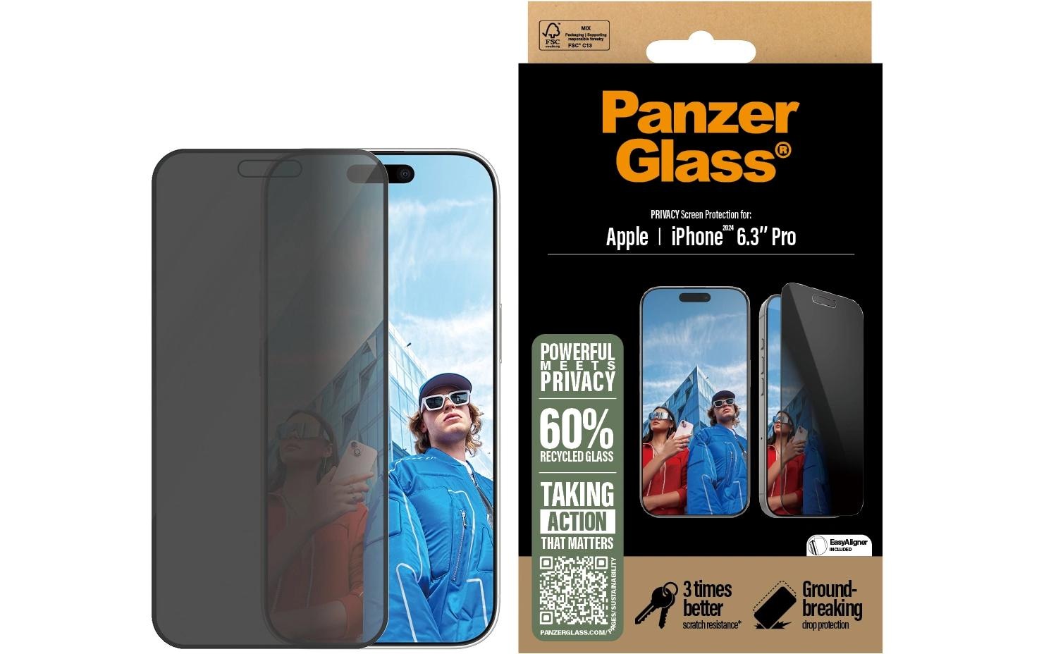 PanzerGlass Displayschutzglas »Ultra Wide Fit Privacy iPhone 16 Pro«, für iPhone 16 Pro, (1 St.)