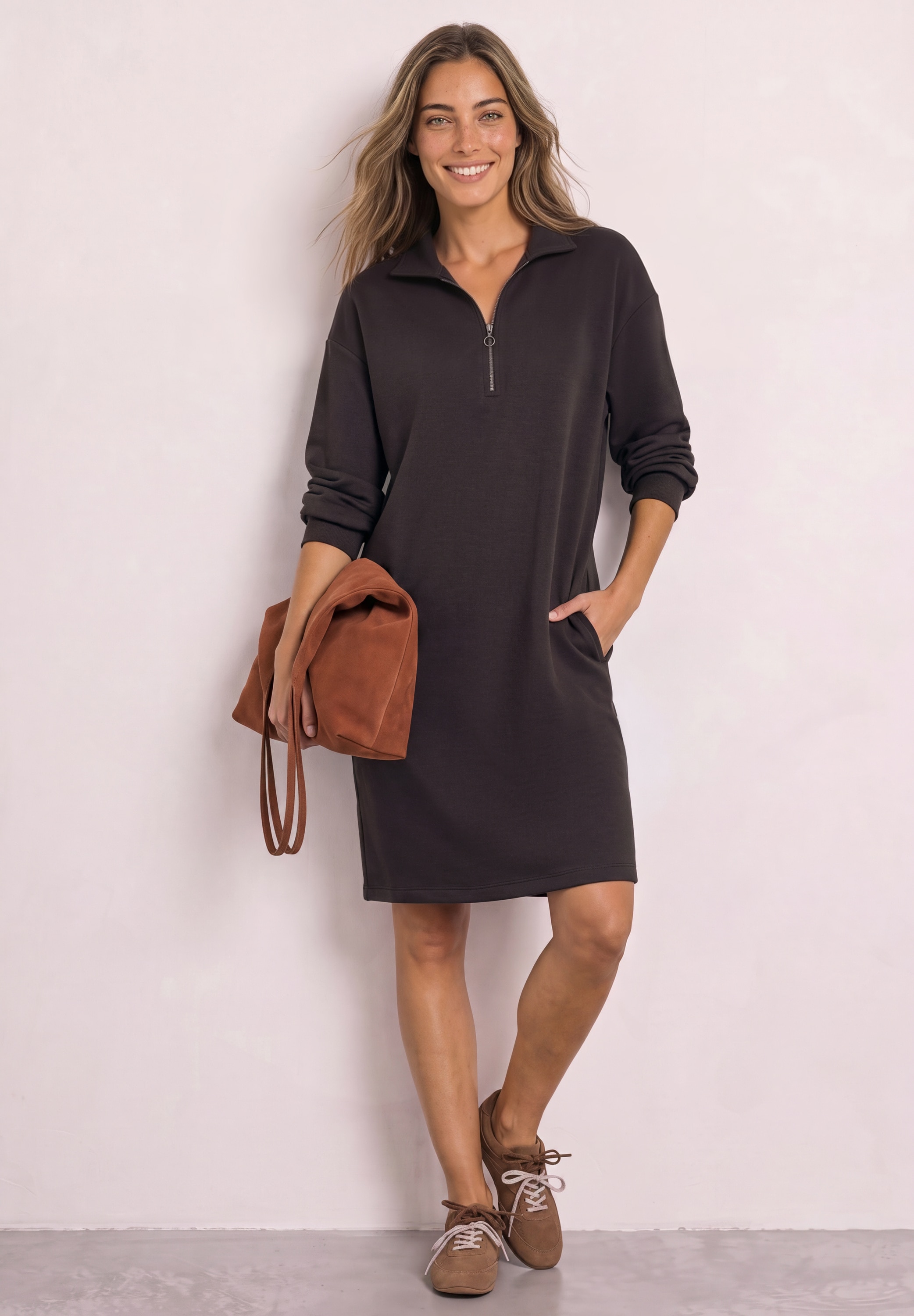 STREET ONE Robe en sweat Poches pour les mains longueur genou avec détail zippé
