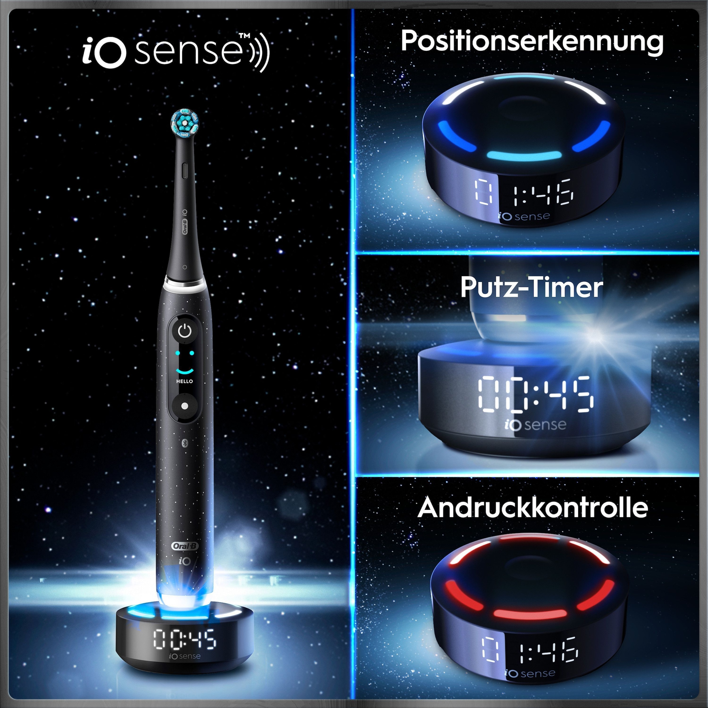 Oral-B Brosse à dents électrique »Oral-B iO Series 10« 1 cuis Aufsteckbürsten iO Sense coach de brossage | Station de charge rapide | Batterie longue durée