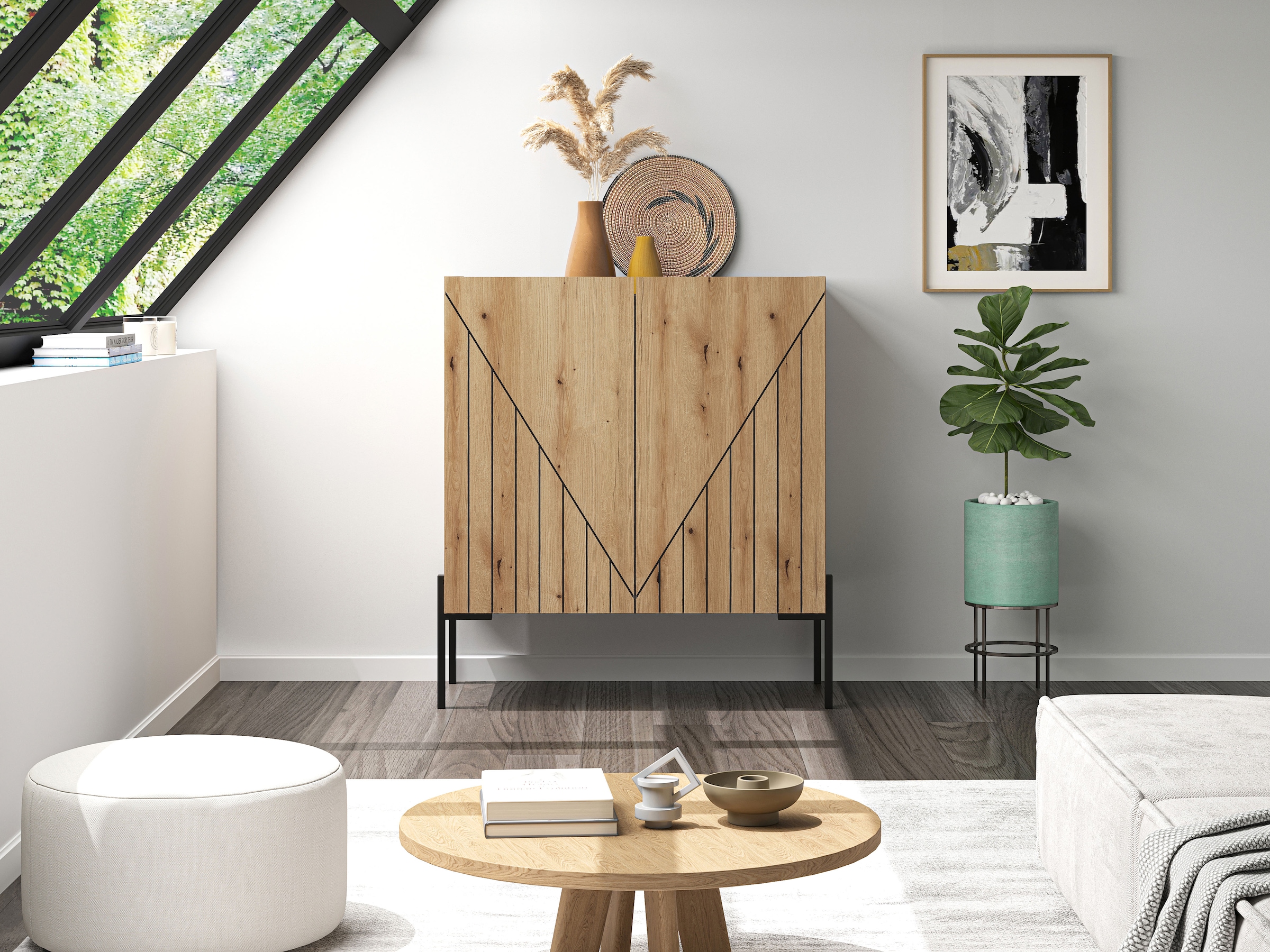 Home affaire Kommode »SNETT, Höhe: 91cm, mit Metall-Stabfüssen, 2 Türen, 2 Einlegeböden« Anrichte, Sideboard, Schrank, Board, Highboard