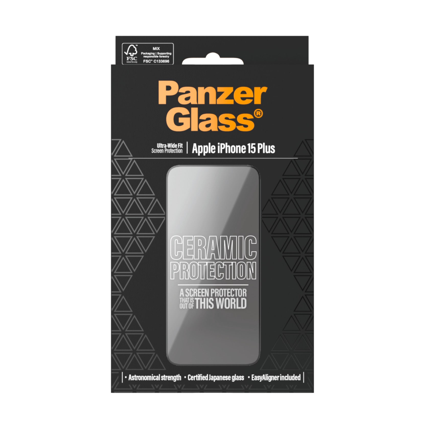 PanzerGlass Displayschutzglas »Ultra-Wide Fit Ceramic Protection Screen Protector«, für Apple iPhone 15 Plus, (1 St.), Displayschutzfolie, Schutzfolie, Bildschirmschutz, kratz- & stossfest