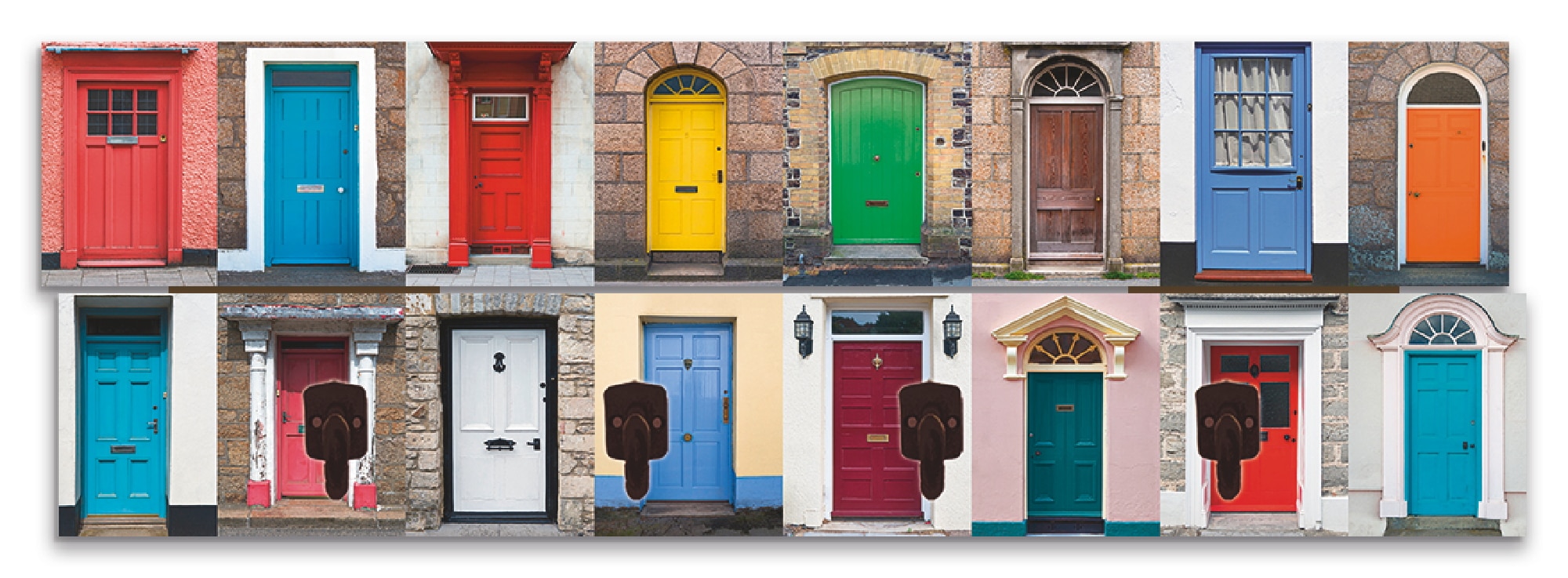 Artland Garderobenleiste »Fotocollage von 32 bunten Haustüren«, teilmontiert