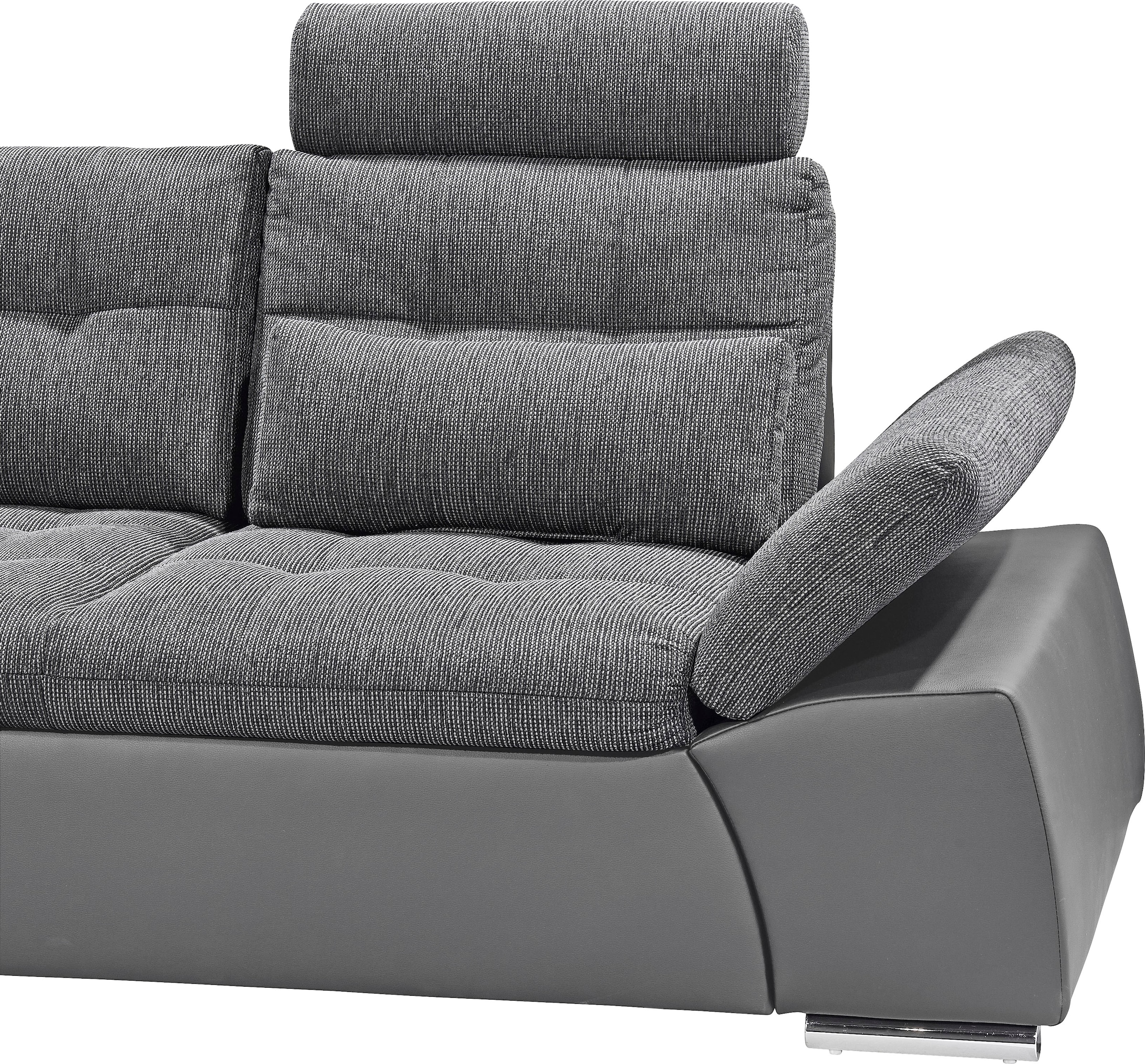 ED EXCITING DESIGN Ecksofa »Jakarta L-Form« mit Bettfunktion, Armteilverstellung, Kopfstützen & 2 Nierenkissen