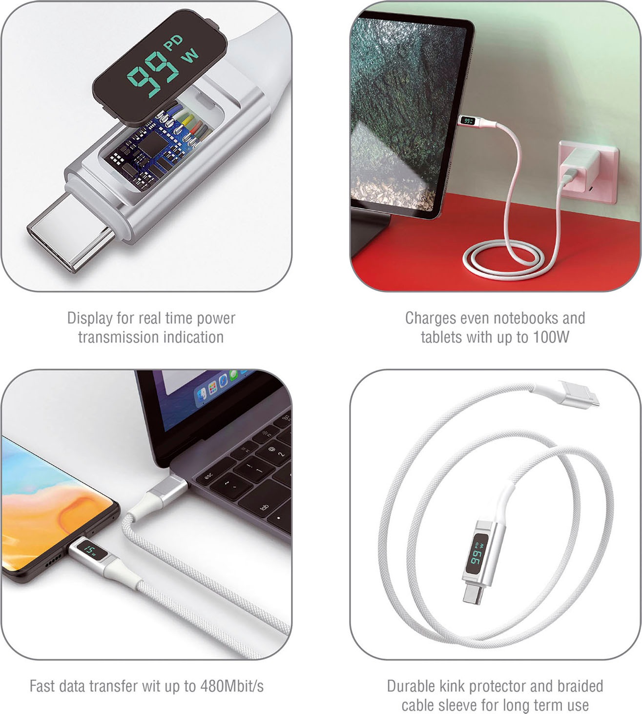4smarts USB-Kabel »USB-C auf USB-C Kabel DigitCord 100W 1,5m«, 150 cm