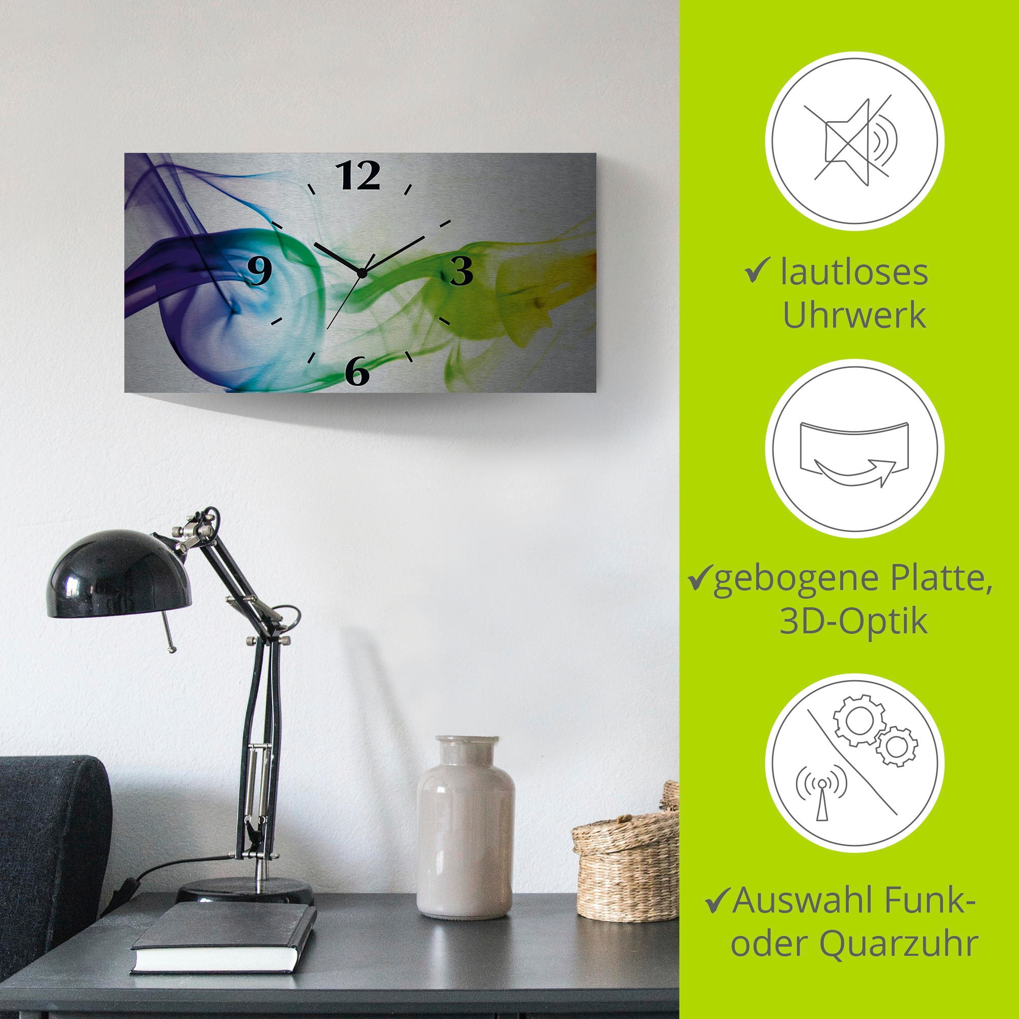 Artland Wanduhr »Rauch - Abstrakt«, 3D Optik gebogen, mit Quarz- oder Funkuhrwerk, versch. Grössen