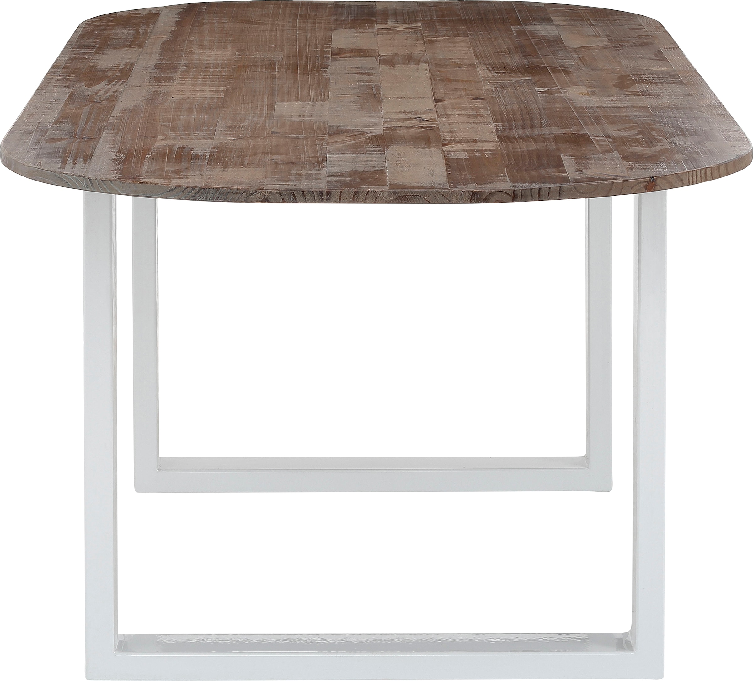 GOODproduct Table de salle à manger »Lagos« aus schönem massivem Kiefernholz, mit weiss lackierten Metallbeinen