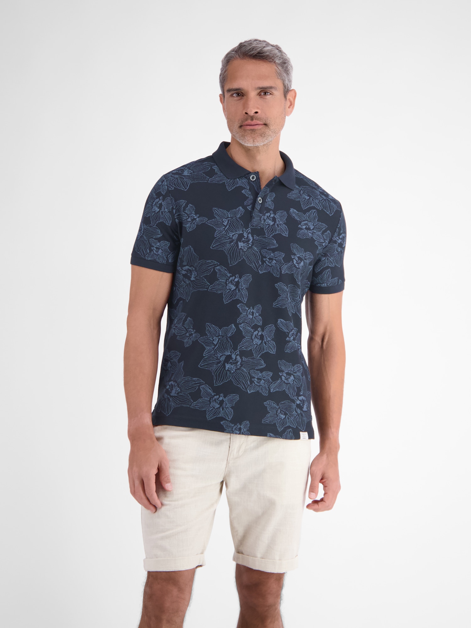 Image of LERROS Poloshirt "Poloshirt mit floralem Allover-Print und Flachstrickkragen"
