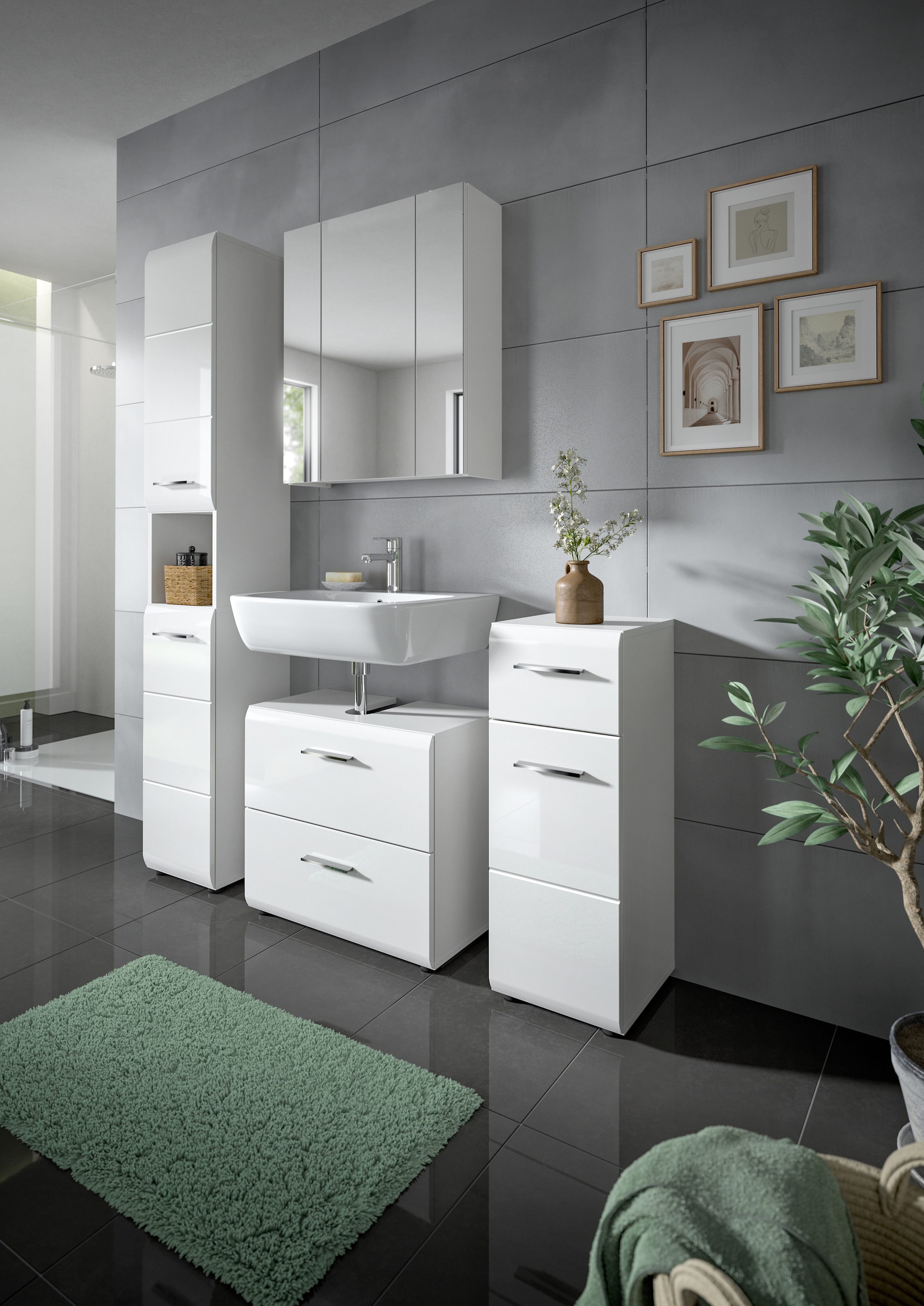 INOSIGN Stauraumschrank 1 Stk. tlg. Florenz, Hochschrank, Weiss Hochglanz Tiefzieh, 185 cm hoch, Bad