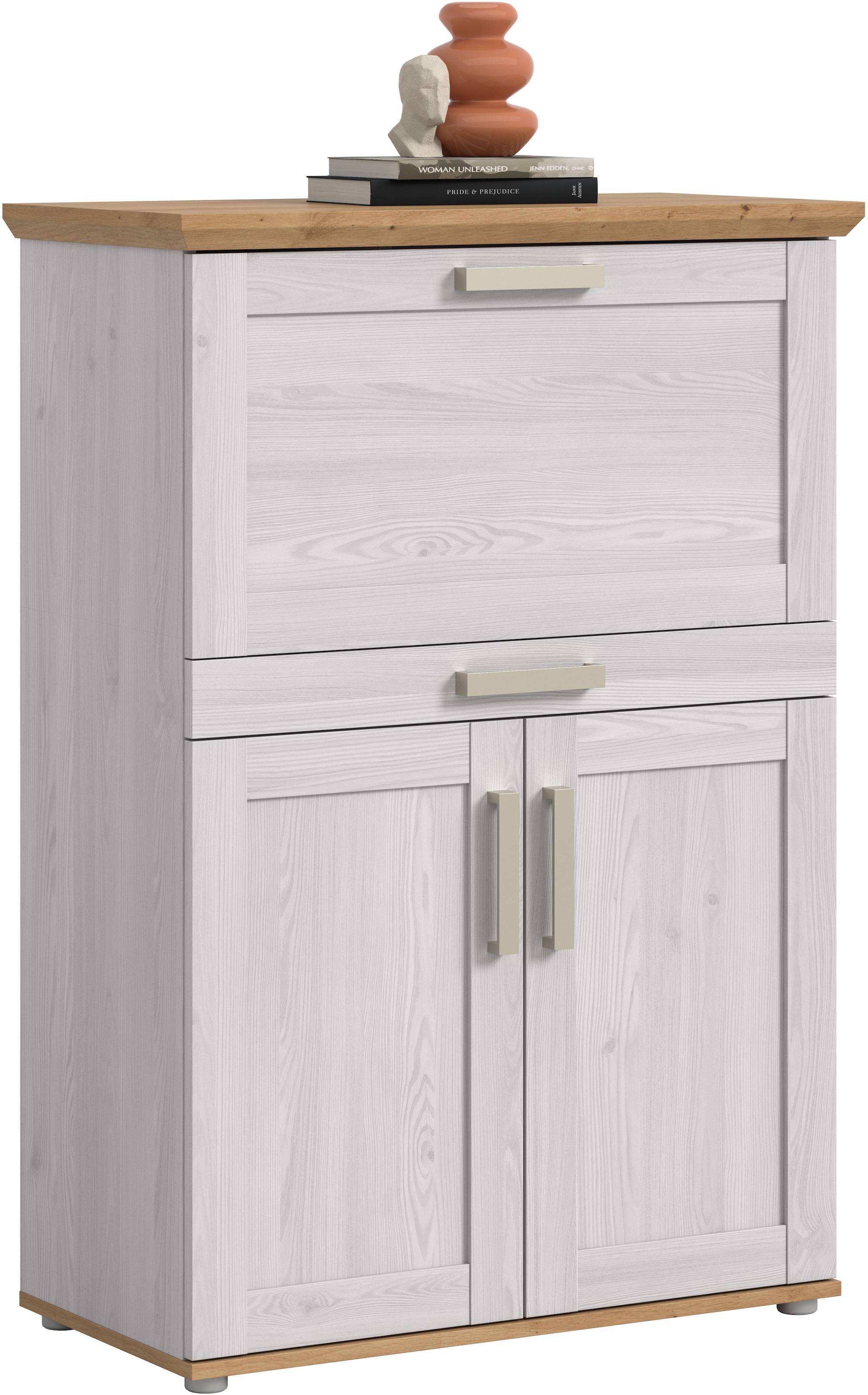 Image of Home affaire Sekretär "COSENZA, Höhe 122 cm, 2 Türen, 1 Klappe, 1 Schubkasten, 5 Fächer" in Landhausoptik, mit weiteren Artikel der Serie kombinierbar, Schreibtisch, Home-Office, Kommode, Schrank, Midischrank