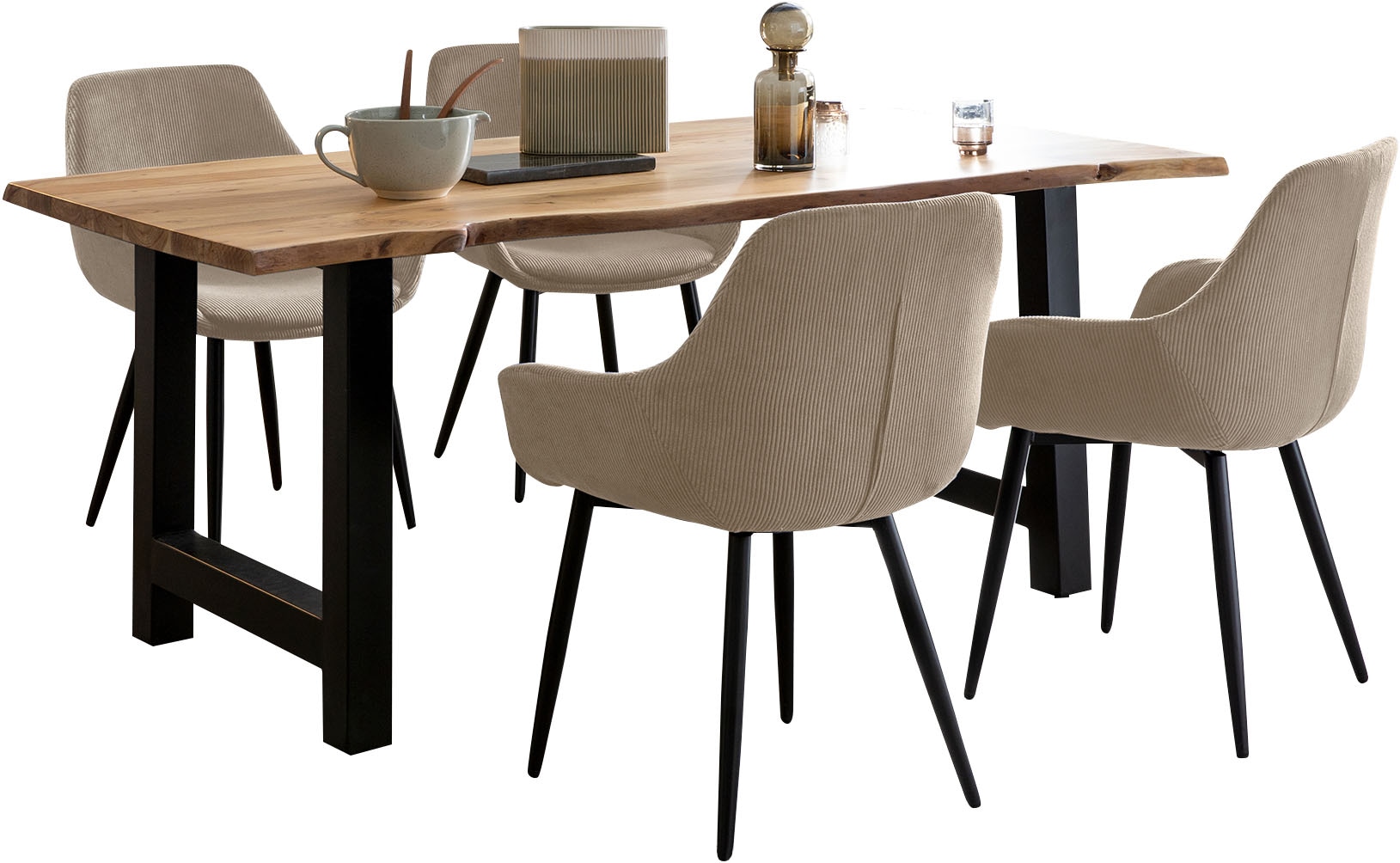 SalesFever Essgruppe »Elegante Essgruppe für stilvolles Speisen«, (Set, 5 tlg.), Massivholz geölt und zweifach gewachst