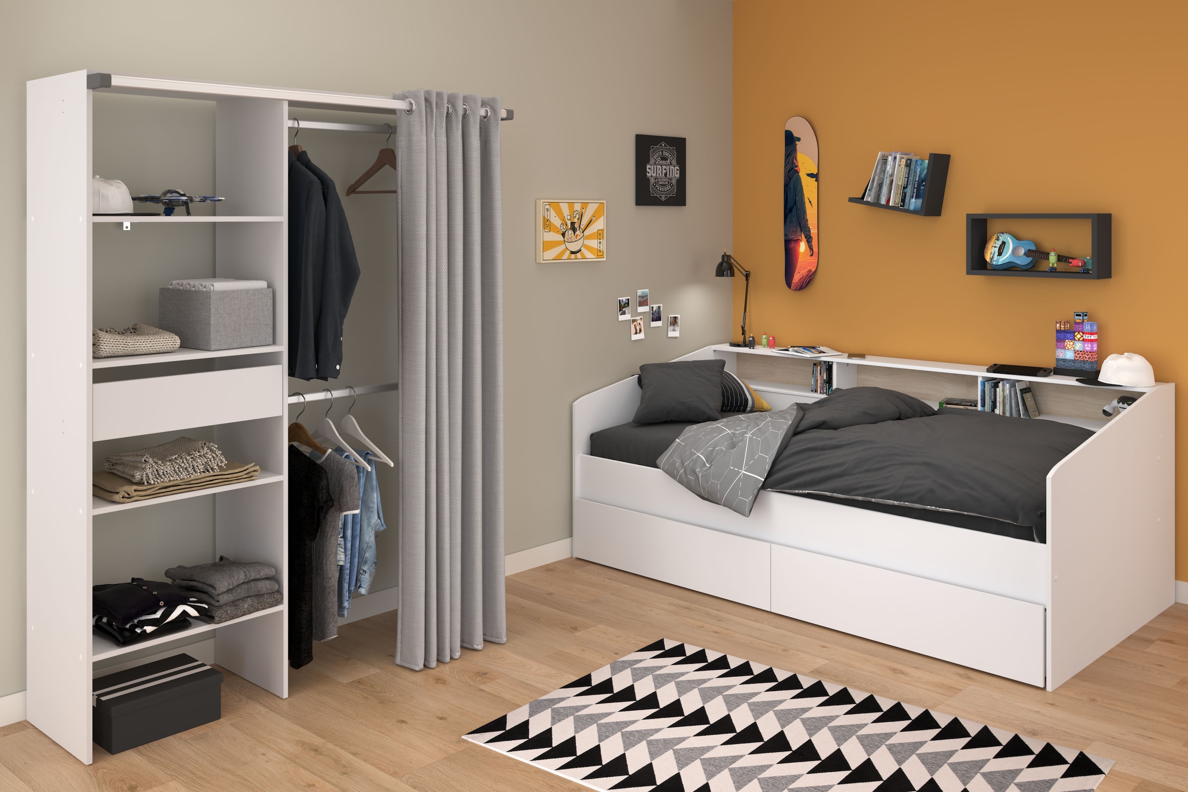 Parisot Jugendzimmer-Set »Parisot Sleep 11« Set, 2 tlg. Rückwand am Bett drehbar - Weiss oder Eiche