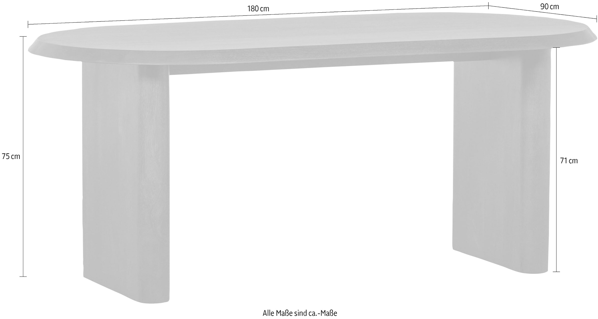 WOOOD Esstisch »Ellips« mit abgeflachter Kanten aus Mangoholz, breite 180 cm