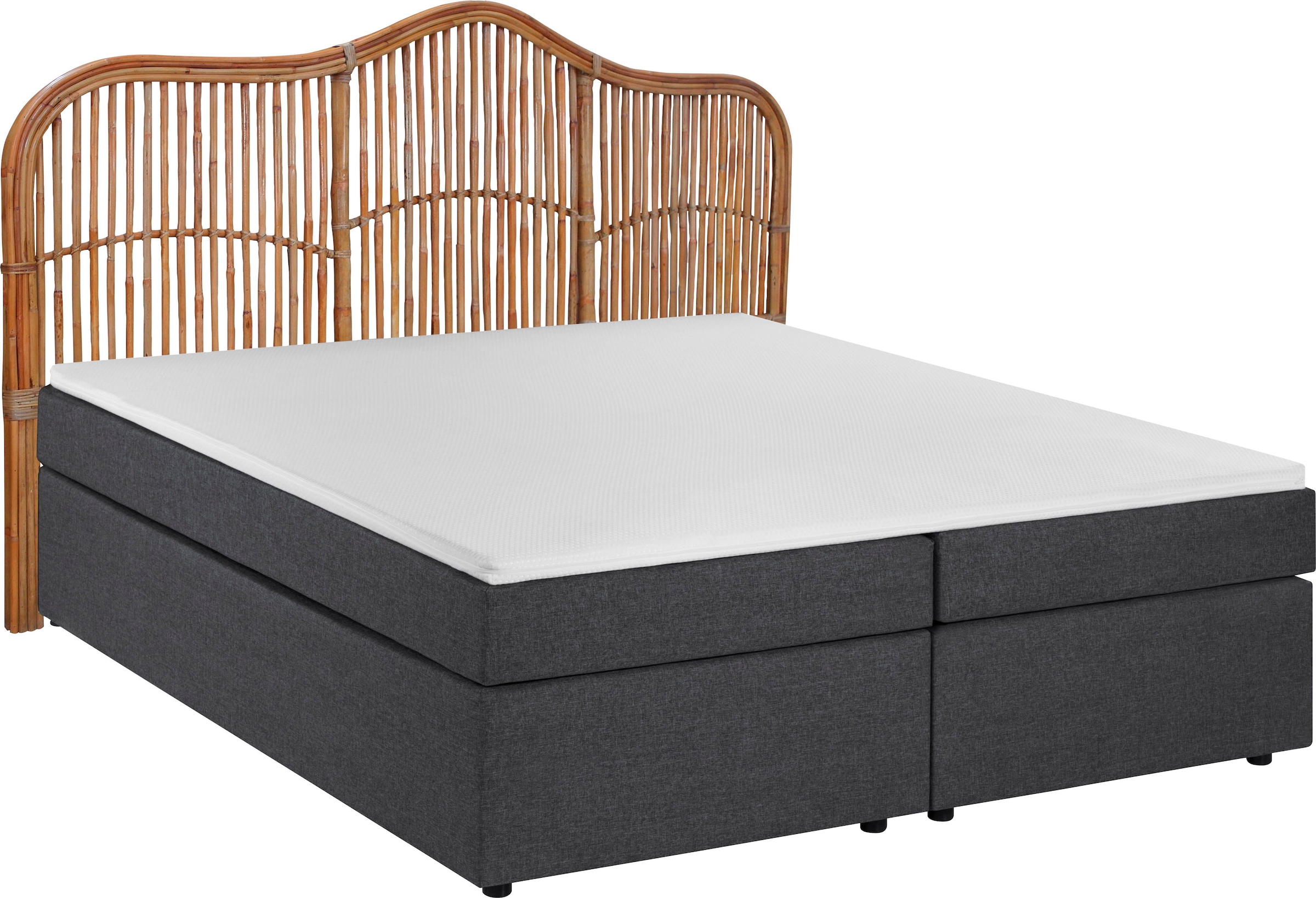 Image of SIT Boxspringbett "Syracuse 180x200 cm mit Rattan-Kopfteil und Topper" Kopfteil aus echtem Rattan trifft auf Boxspringkomfort