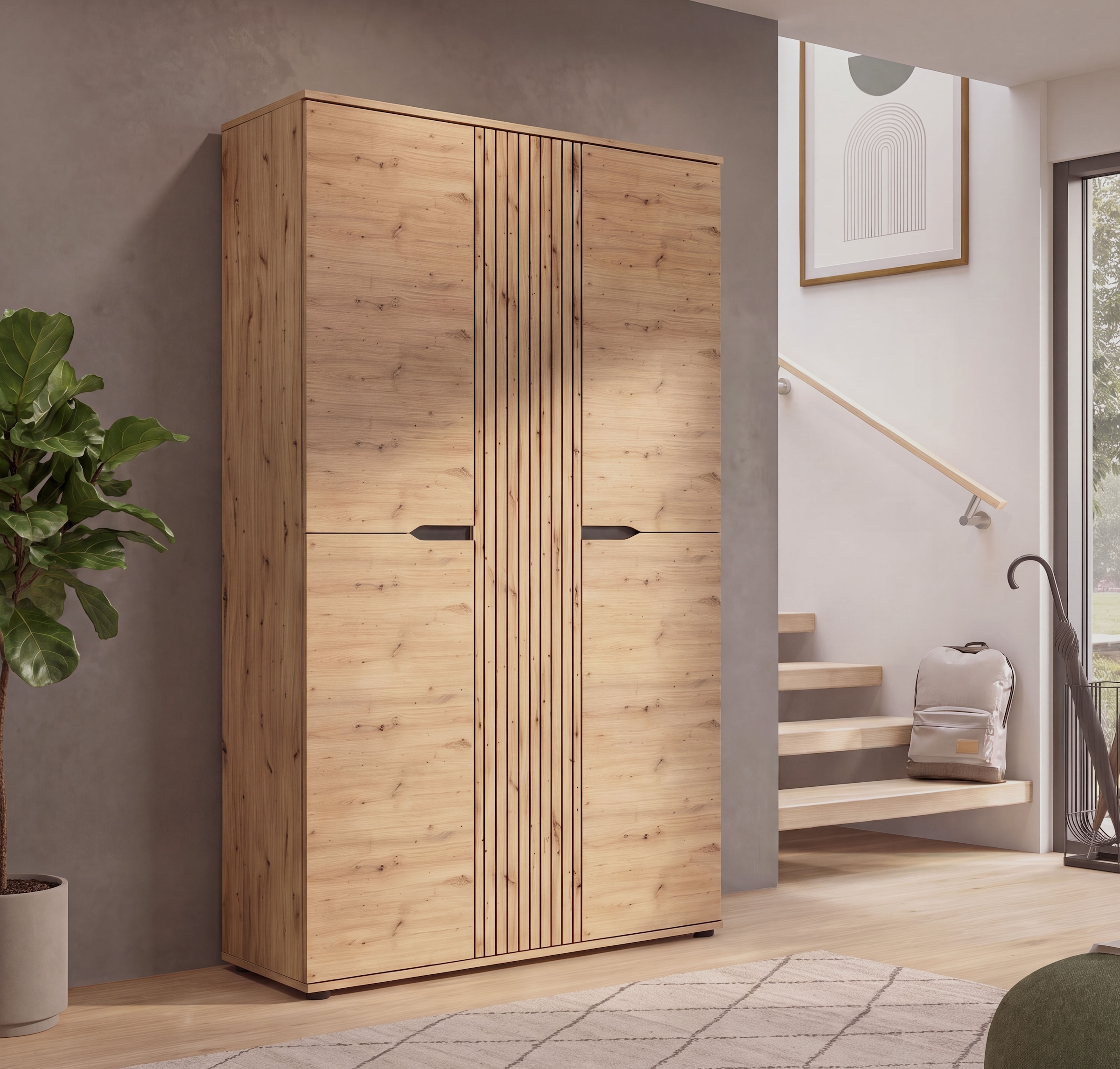 GOODproduct Armoire vestiaire »FJELL, Breite 104cm, 3 Türen, 8 Böden, 10 Fächer, 1 Kleiderstange« armoire, placard, armoire d'entrée, armoire de couloir, armoire polyvalente
