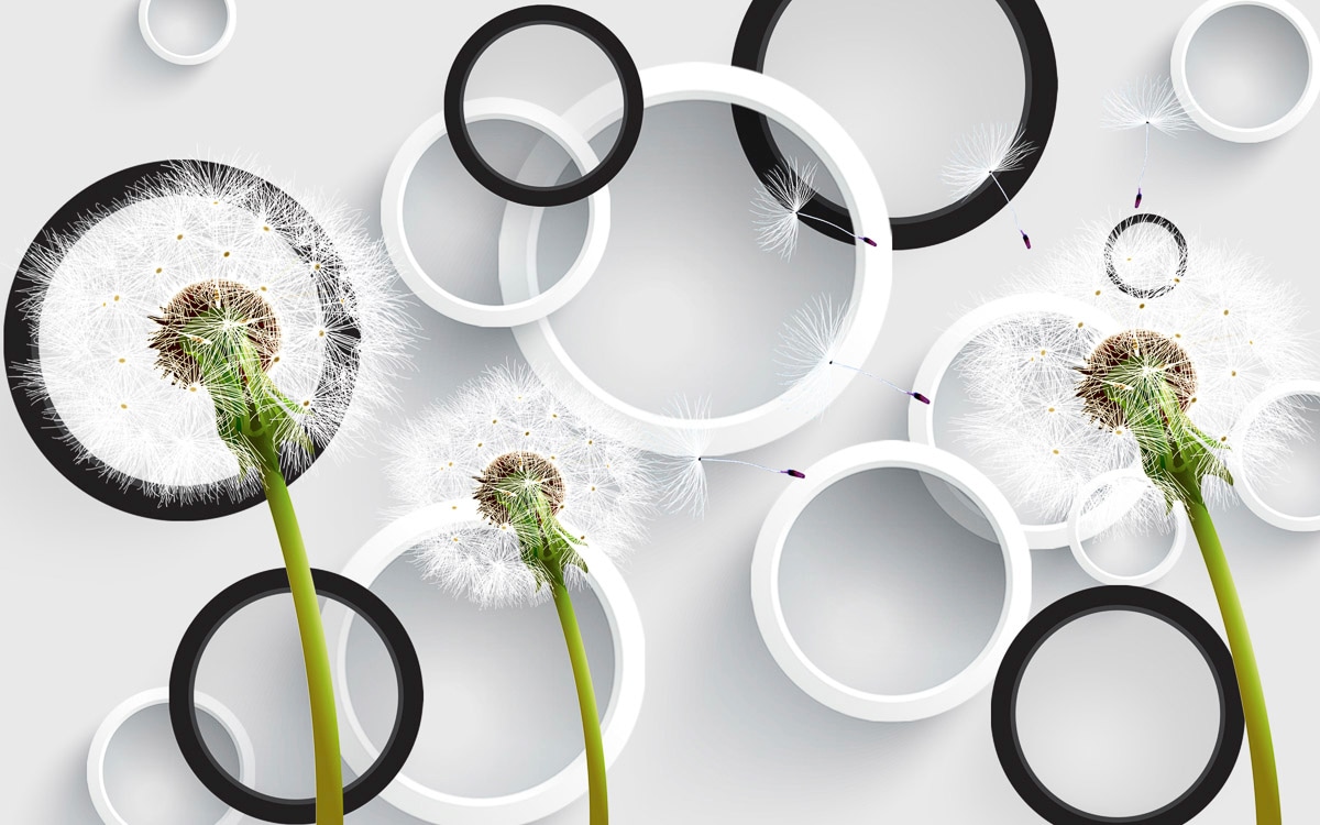 Image of Papermoon Fototapete "Muster mit Pusteblumen, Ringe"