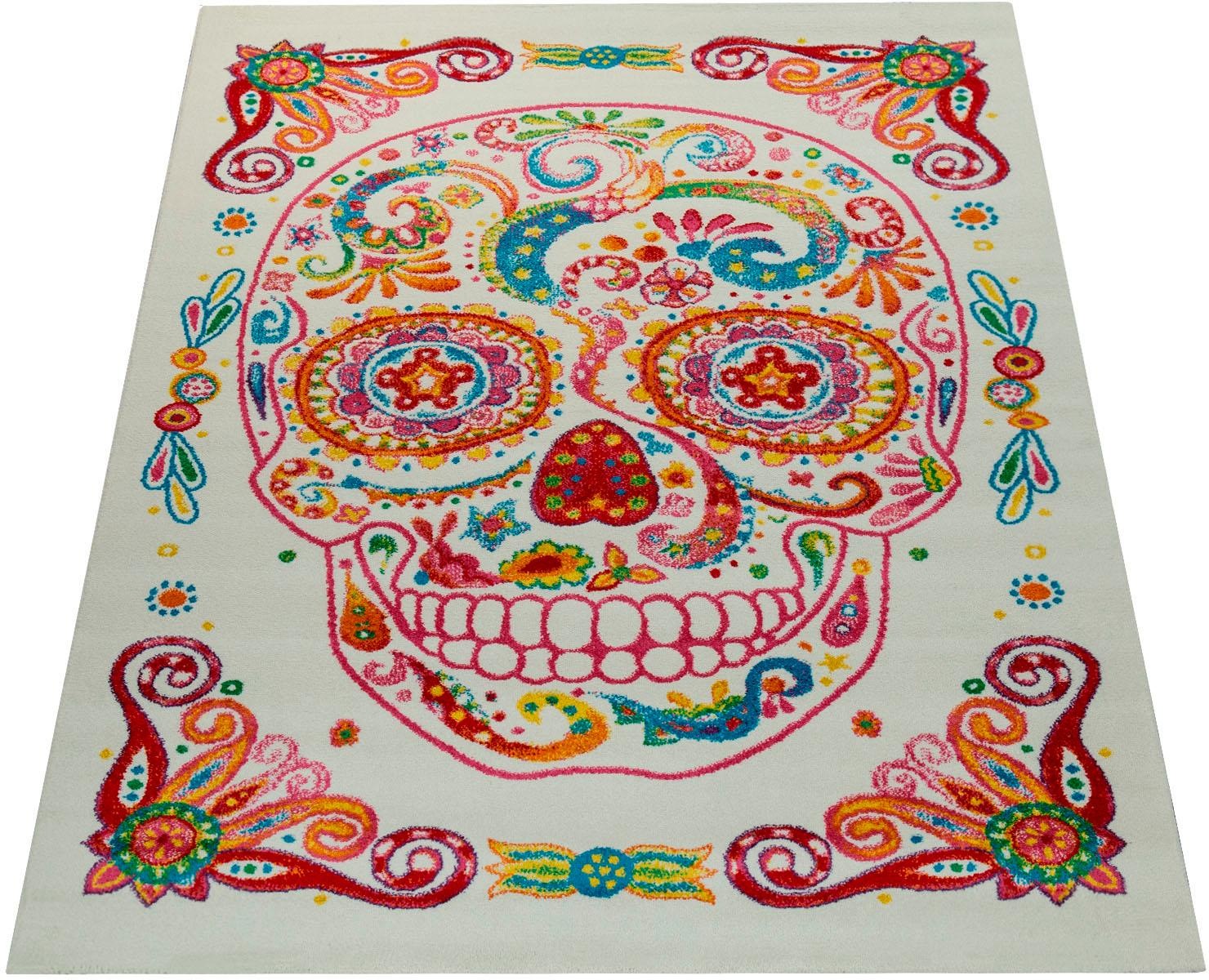 Image of Paco Home Teppich »Canvas 982«, rechteckig, 18 mm Höhe, Kurzflor, modernes Totenkopf Design, ideal im Wohnzimmer, Schlafzimmer & Jugendzimmer bei Ackermann Versand Schweiz