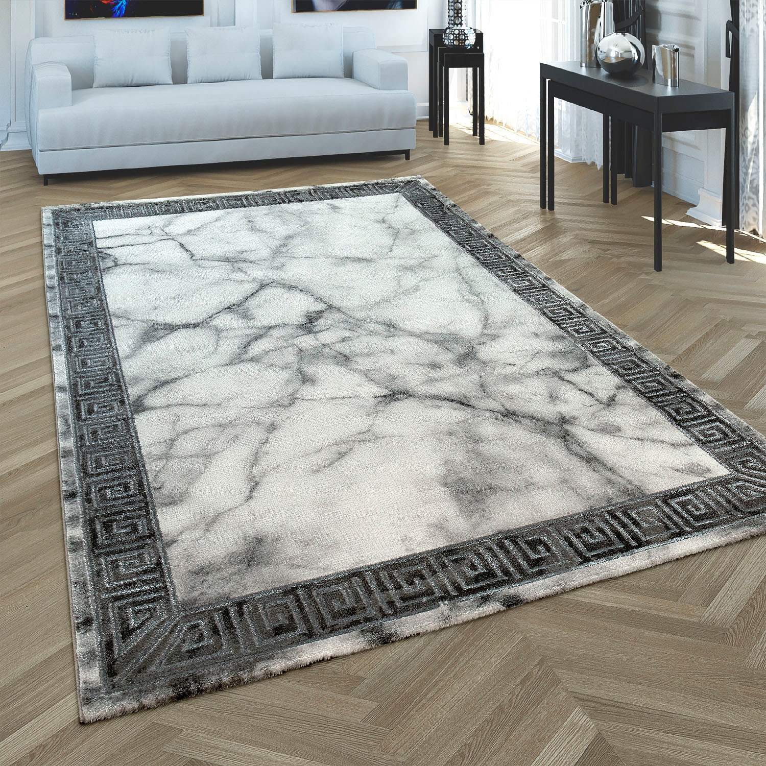 günstig mit Bordüre, rechteckig, silberfarbene Home »Kraft Teppich kaufen Paco Akzente Marmor-Design, 522«, gold- oder Kurzflor,