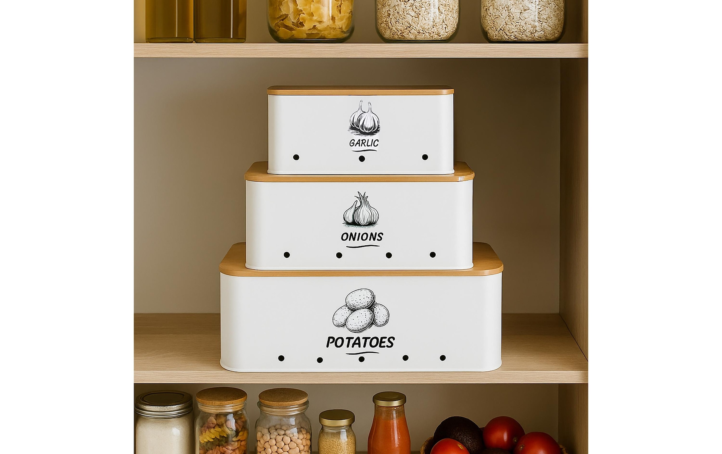 relaxdays Aufbewahrungsbox »3er Set Bambusdeckel eckig«