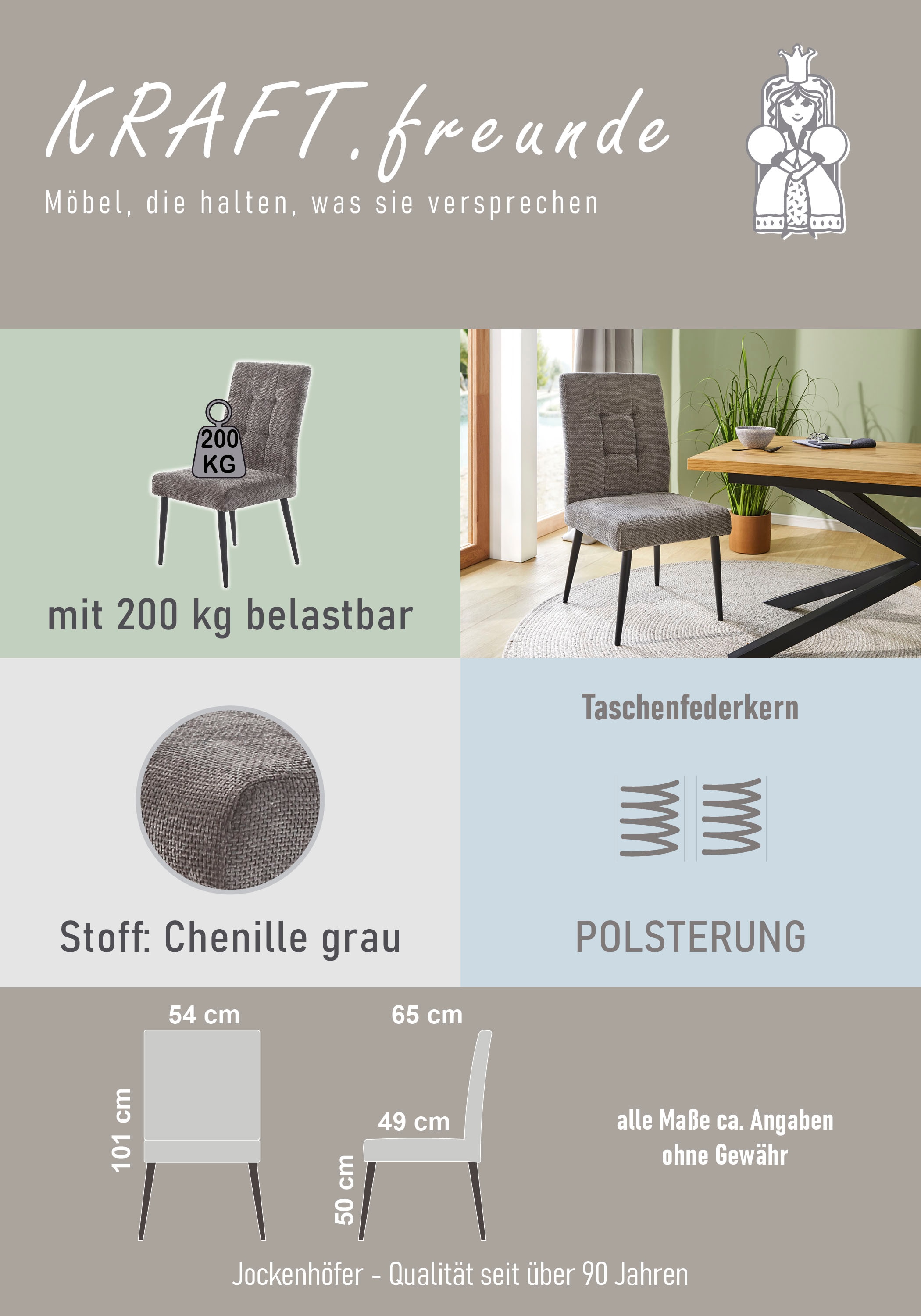Jockenhöfer Gruppe 4-Fussstuhl »Suma« (Set) 2 Stk.4-Fuss Stuhl, bis zu 200 kg belastbar, Taschenfederkern