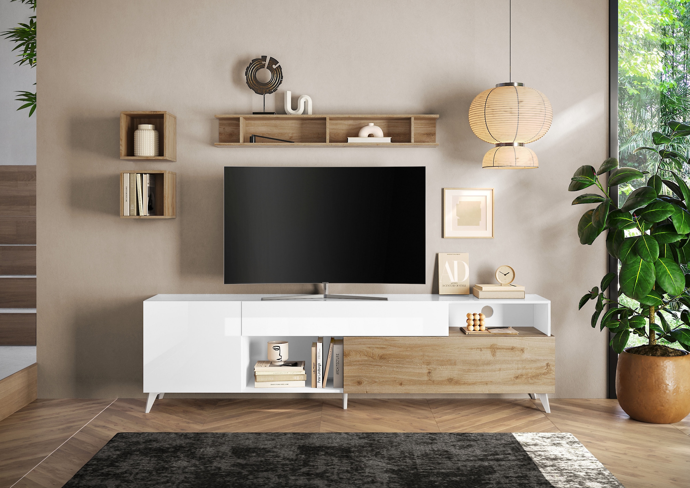 Home affaire Table basse »Monaco in Breite 241 cm, TV-Schrank mit Tür, Klappe und Schubkasten« Mediaboard – sanft schliessend, edel, mit Kabelkanal, spürbar geräumig