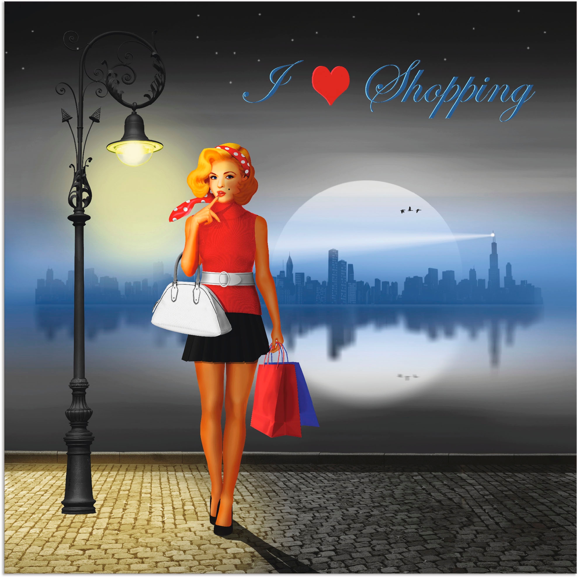 Image of Artland Alu-Dibond-Druck "Ich liebe Einkaufen" Mode 1 Stk. tlg. für Innen- und Aussenbereich geeignet, Outdoorbild