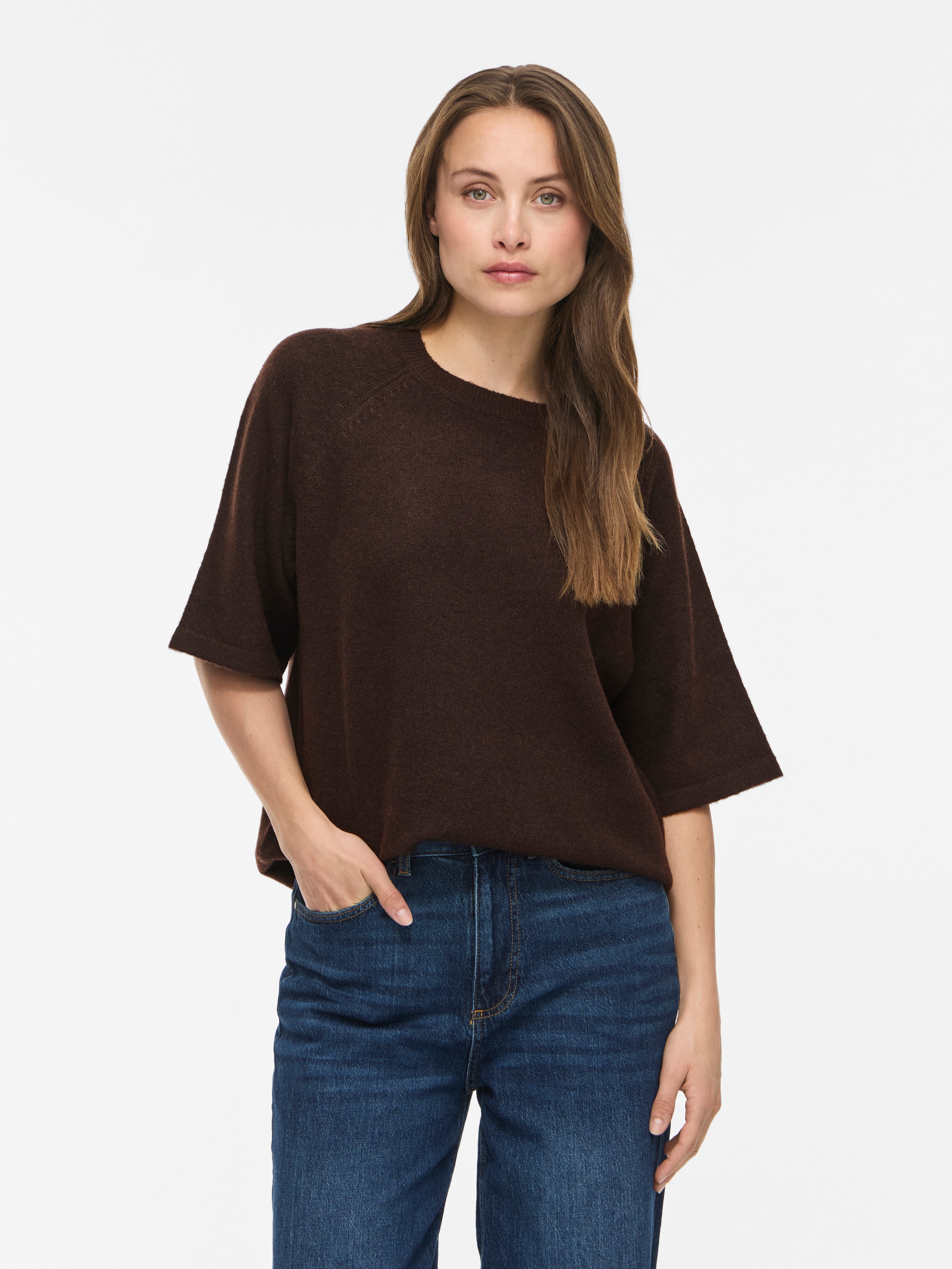 Vila Pull en tricot »VILIGA 2/4 O-NECK KNIT TOP - NOOS« mélange de matières, coupe décontractée
