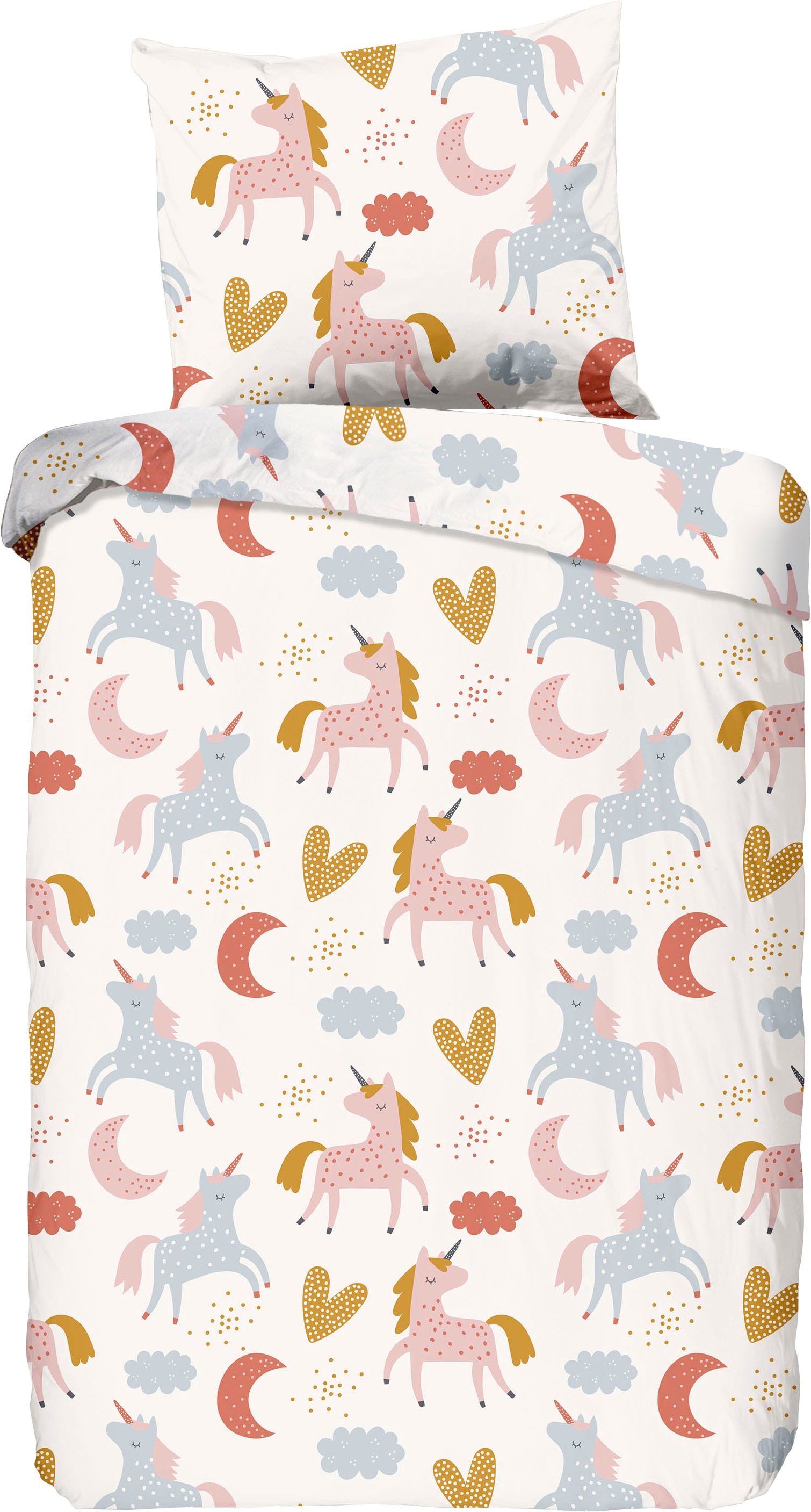 good morning Babybettwäsche »Unilove«, Baumwolle, 100x135, Reissverschluss, Baby, Mädchen, Einhorn, Herze
