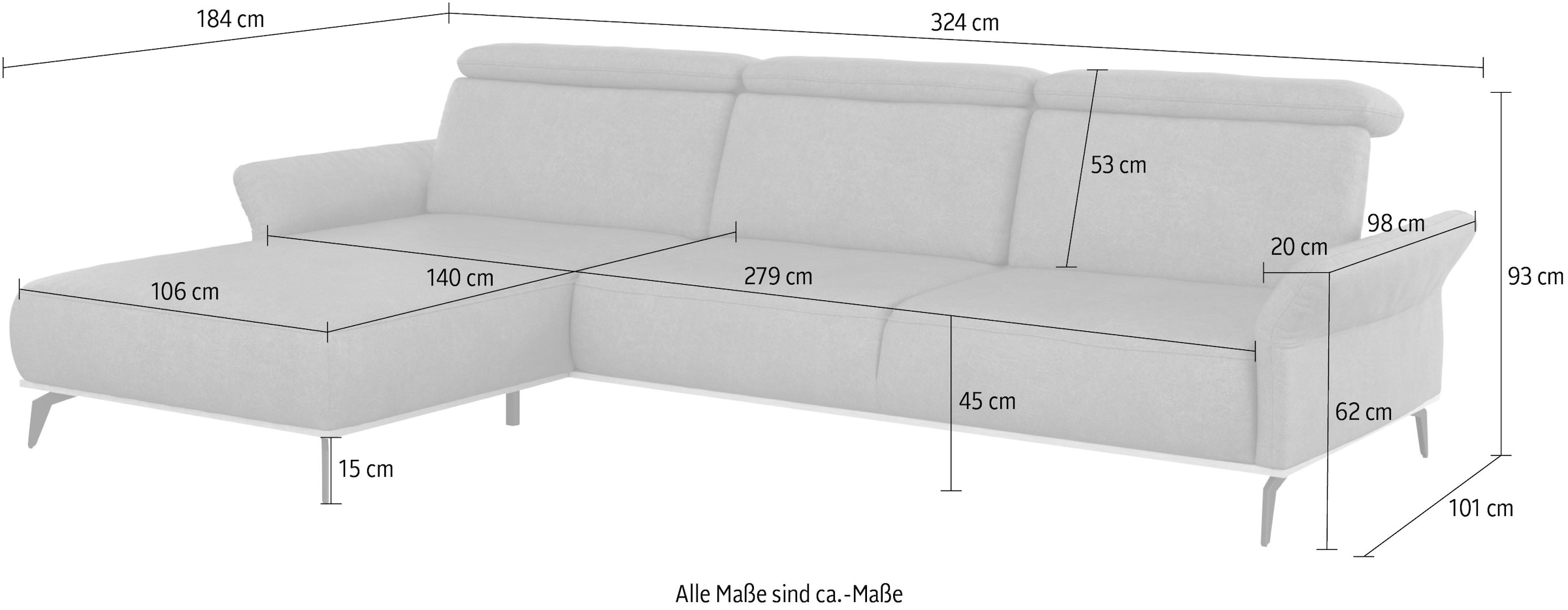 Places of Style Ecksofa »Fjord L-Form«, massiv, wahlweise mit Armlehnfunktion, Kopf- Sitztiefenverstellung