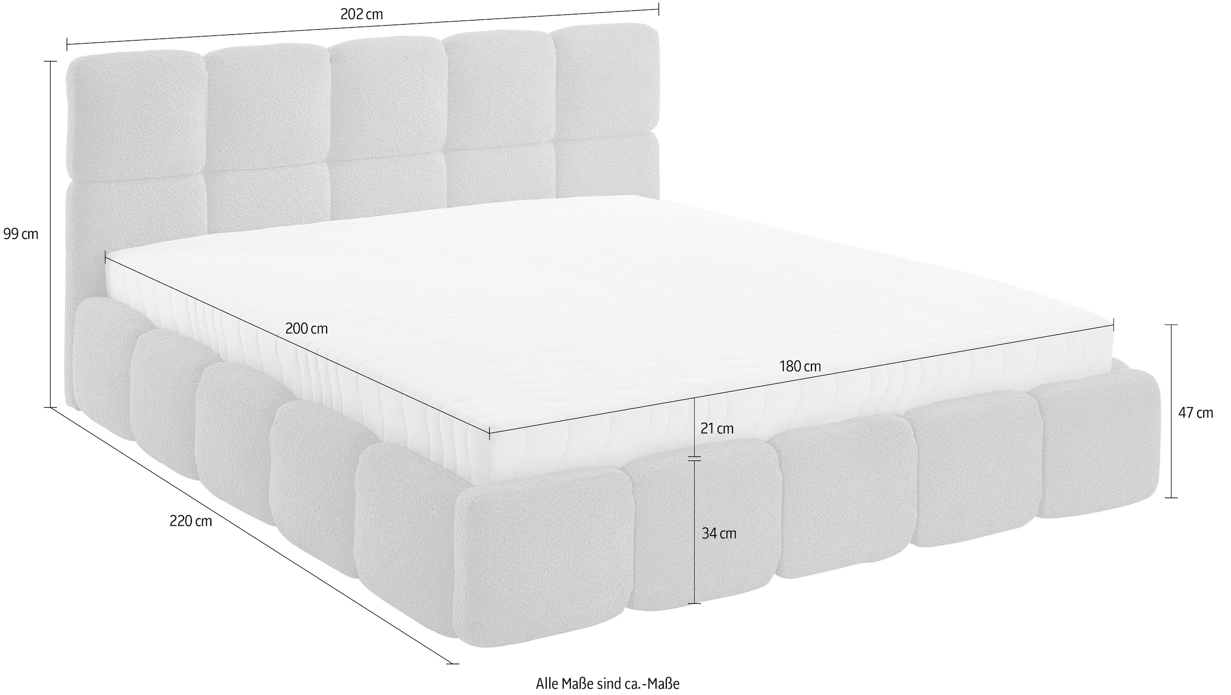 ATLANTIC home collection Polsterbett »"Jane" mit grossen Stauraum«, luxurious gepolstertes Kopfteil und Rahmen, Bezug mit Bouclécharakter