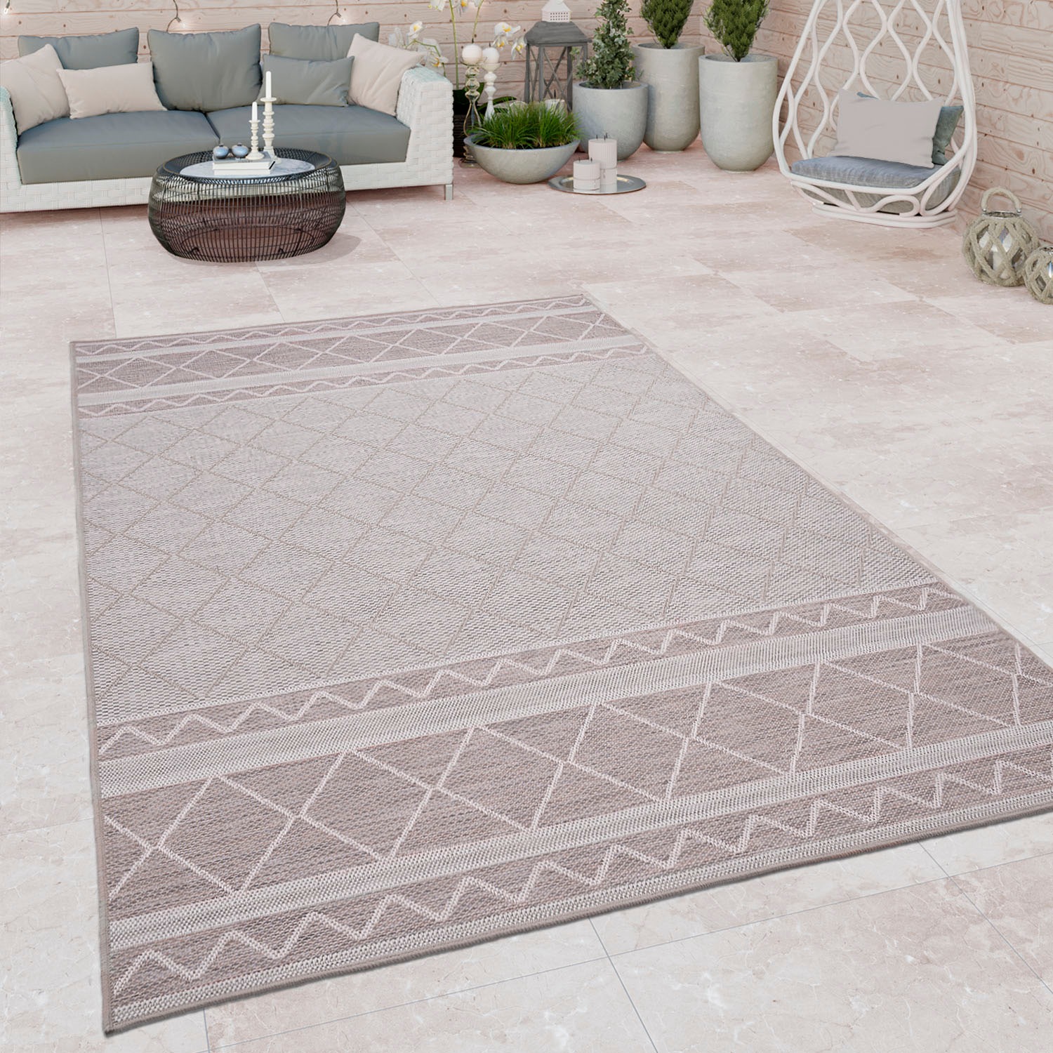 Paco Home Teppich »Vermont 191«, rechteckig, 4 mm Höhe, Flachgewebe, modernes Design mit Rauten, gesteift, Outdoor geeignet