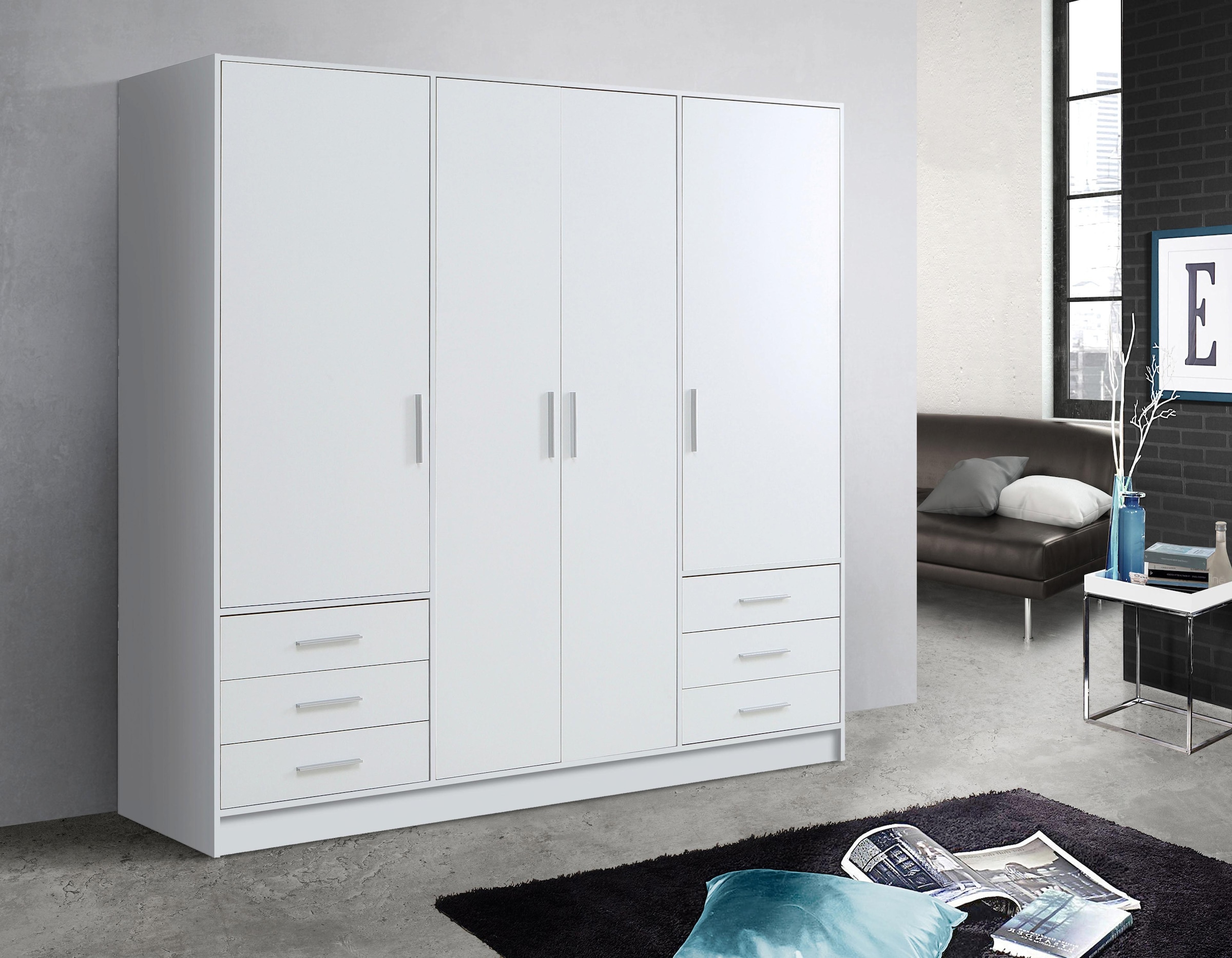FORTE Kleiderschrank »Jupiter, Made in Europe, mit  6 Schubladen, Stauraum« Masse B/H/T ca. 207/200 cm/60,  Stauraum, 2 Breiten, 4 Farben, Schubladen, variable Einlegeböden
