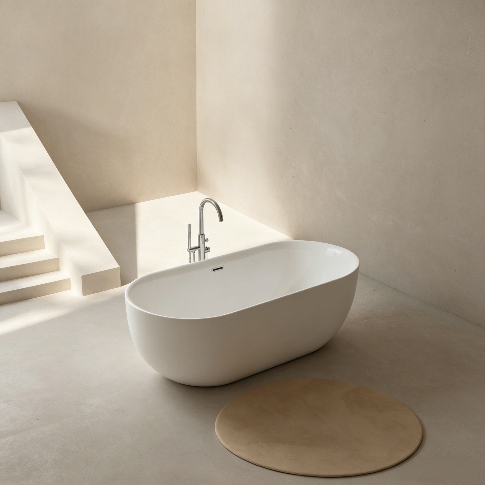 Image of GOODproduct Badewanne "Setubal" Höhe 62 cm mit Ablaufstöpsel verstellbare Füsse Überlauf wandanliegend, aus hochwertigem Sanitäracryl, mit Pop Up Ventil