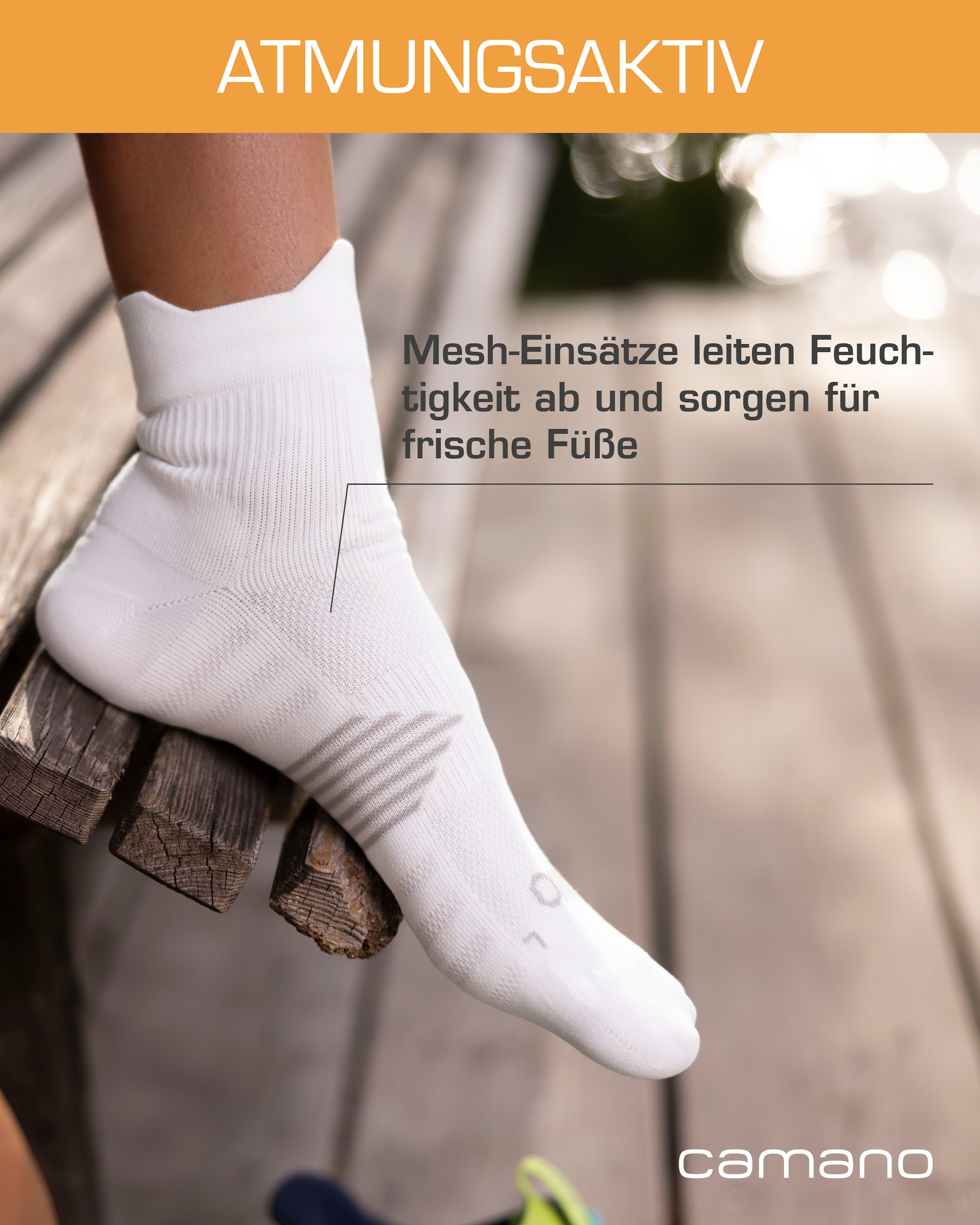 Camano Chaussettes courtes »function« 4 cuis tlg. mit verstärkter Ferse und Spitze, Fussgewölbe-Stütze, gepolsterte Sohle