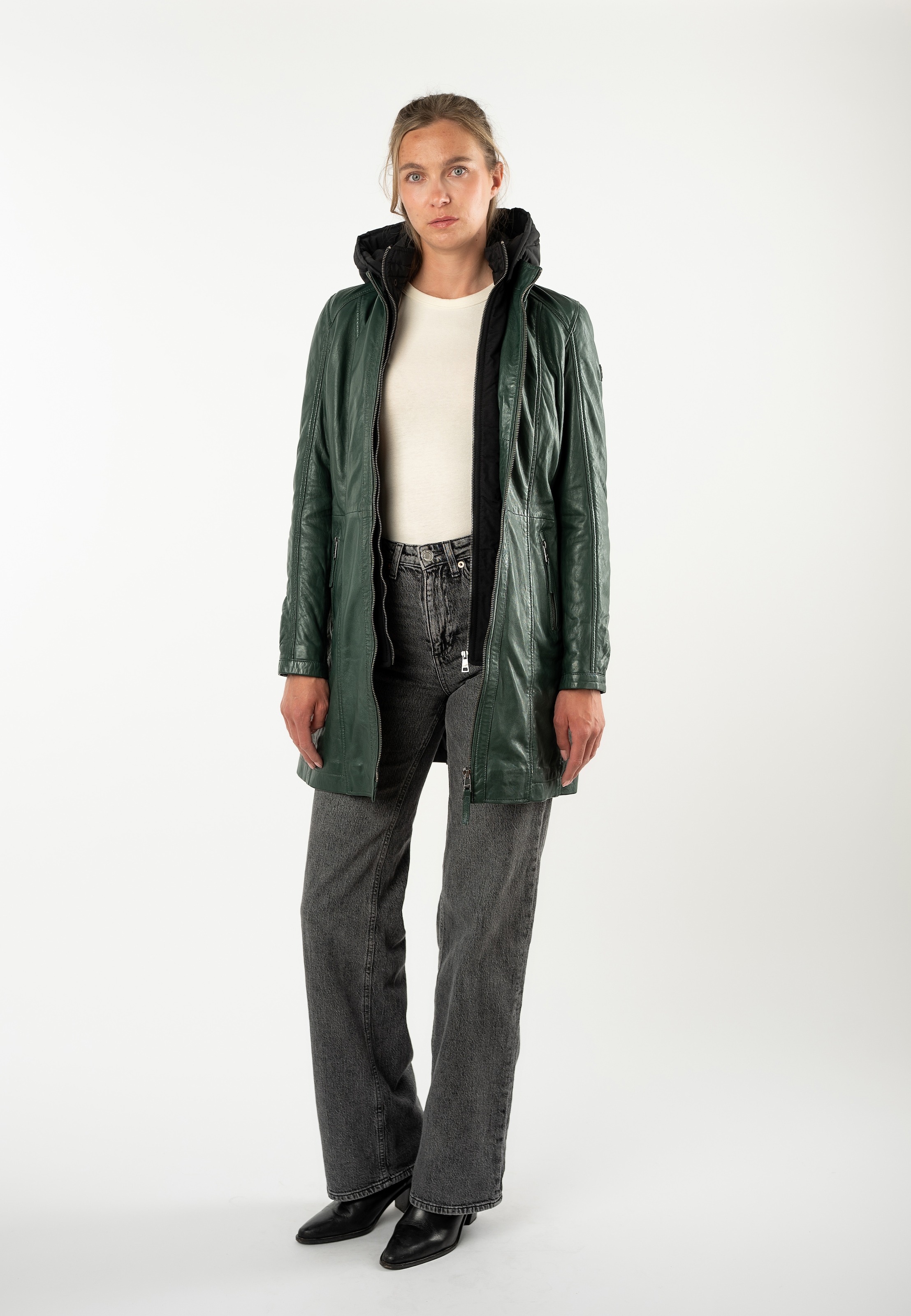 Mauritius Manteau en cuir »MWMabel« avec col montant & capuche amovible