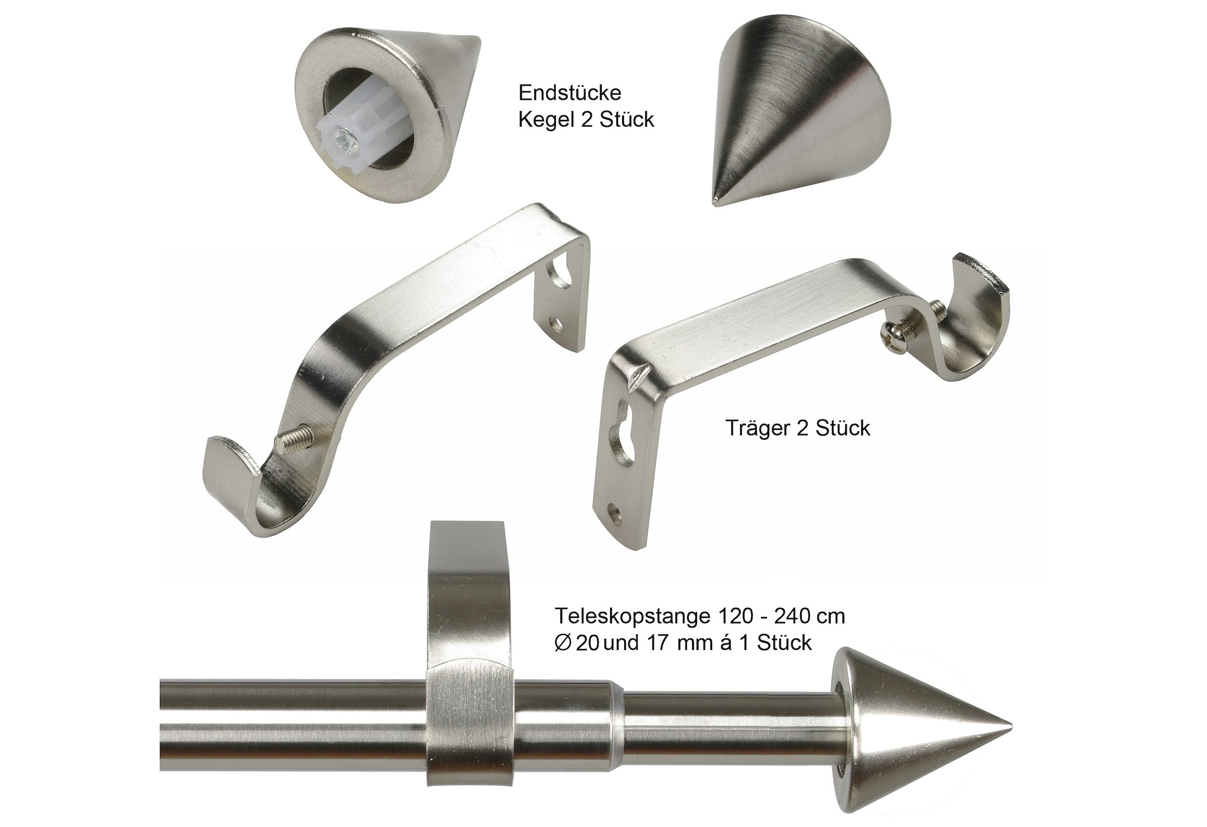 Image of Liedeco Gardinenstange "Kegel Ã˜ 20 mm" Ø 20 mm 1 läufig-läufig ausziehbar edelstahlfarben