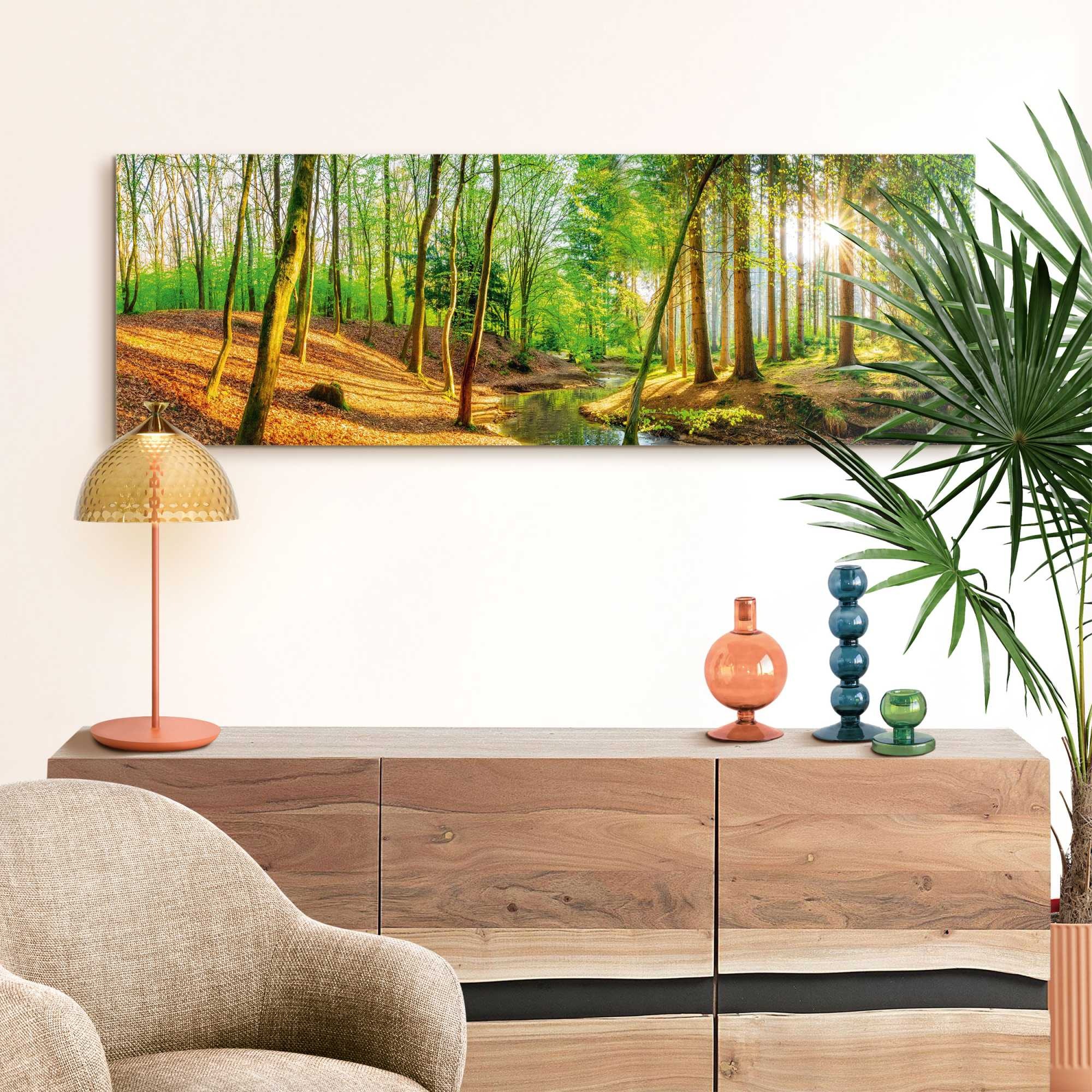 Image of Reinders Deco-Panel "Sonniger Wald" Bäume 1 Stk. tlg. Hobbyraum - Grün - MDF - Wald - 118x40 cm