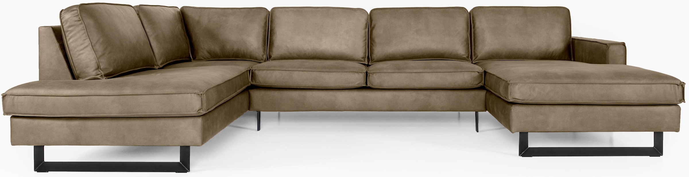 Places of Style Wohnlandschaft »Pinto, 350 cm, U-Form, XXL, mit Ottomanen«, Cord, Chenille, Lederoptik, mit Keder, Metallfüsse, Wellenunterfederung