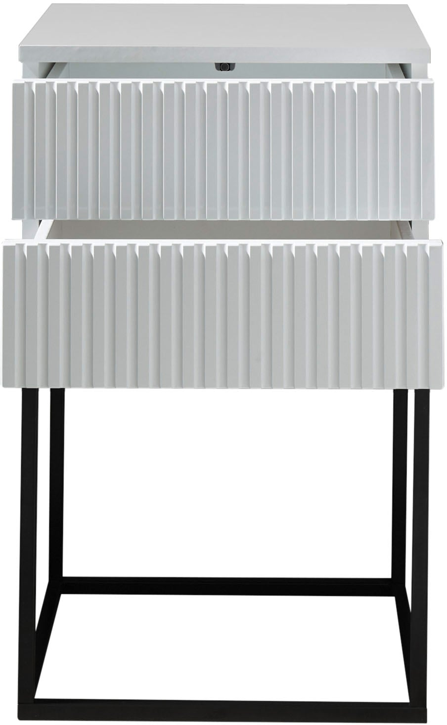 Schlafkontor Nachtkommode »Marle Nachtkonsole, Nachtkästchen auf Metall-Fussgestell« Schubkasten in Rillenoptik auf schwarzem Metallgestell
