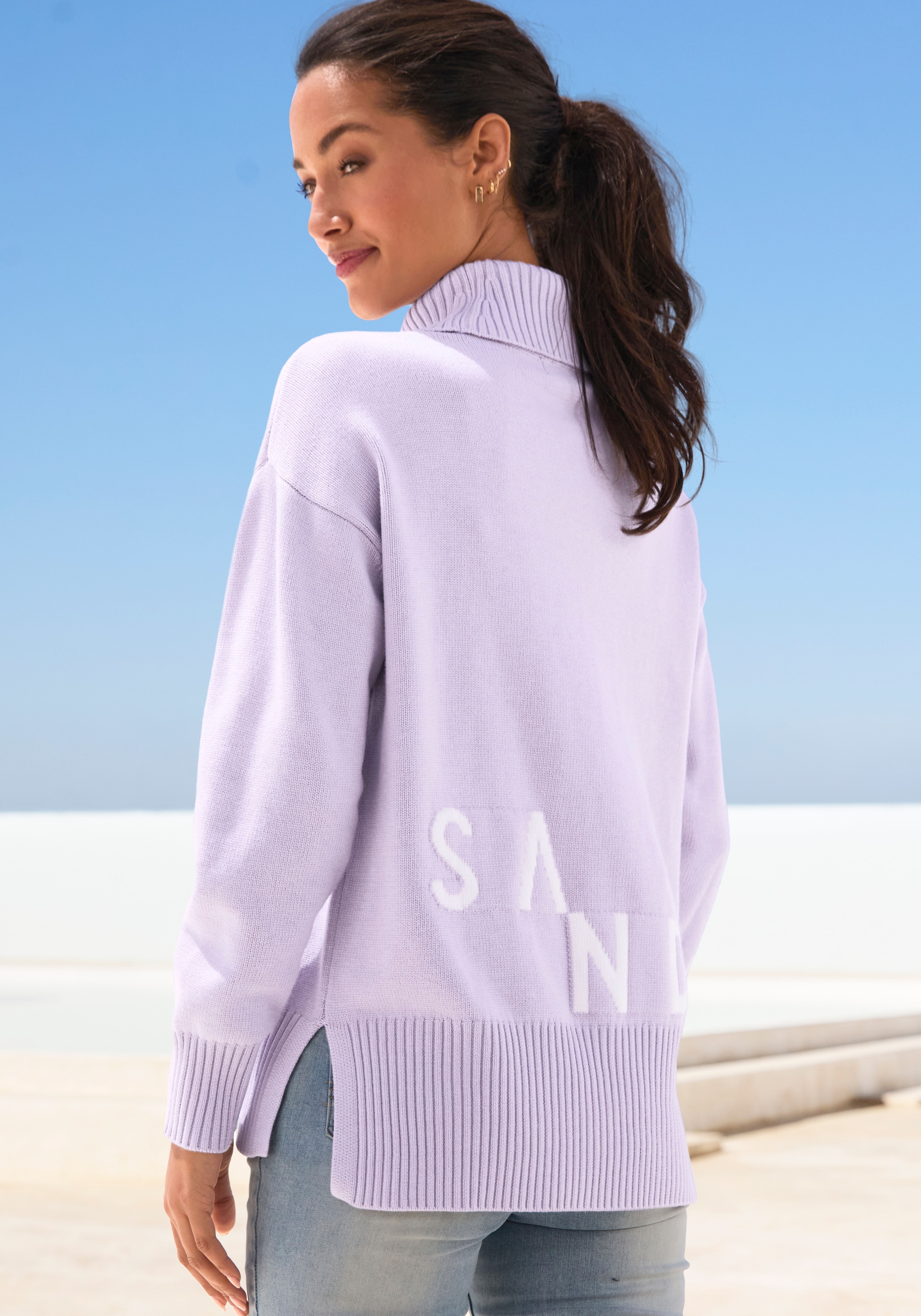 Elbsand Rollkragenpullover »mit eingestricktem Logoschriftzug« Kuscheliger Strickpullover, lockere Passform, super weich, casual