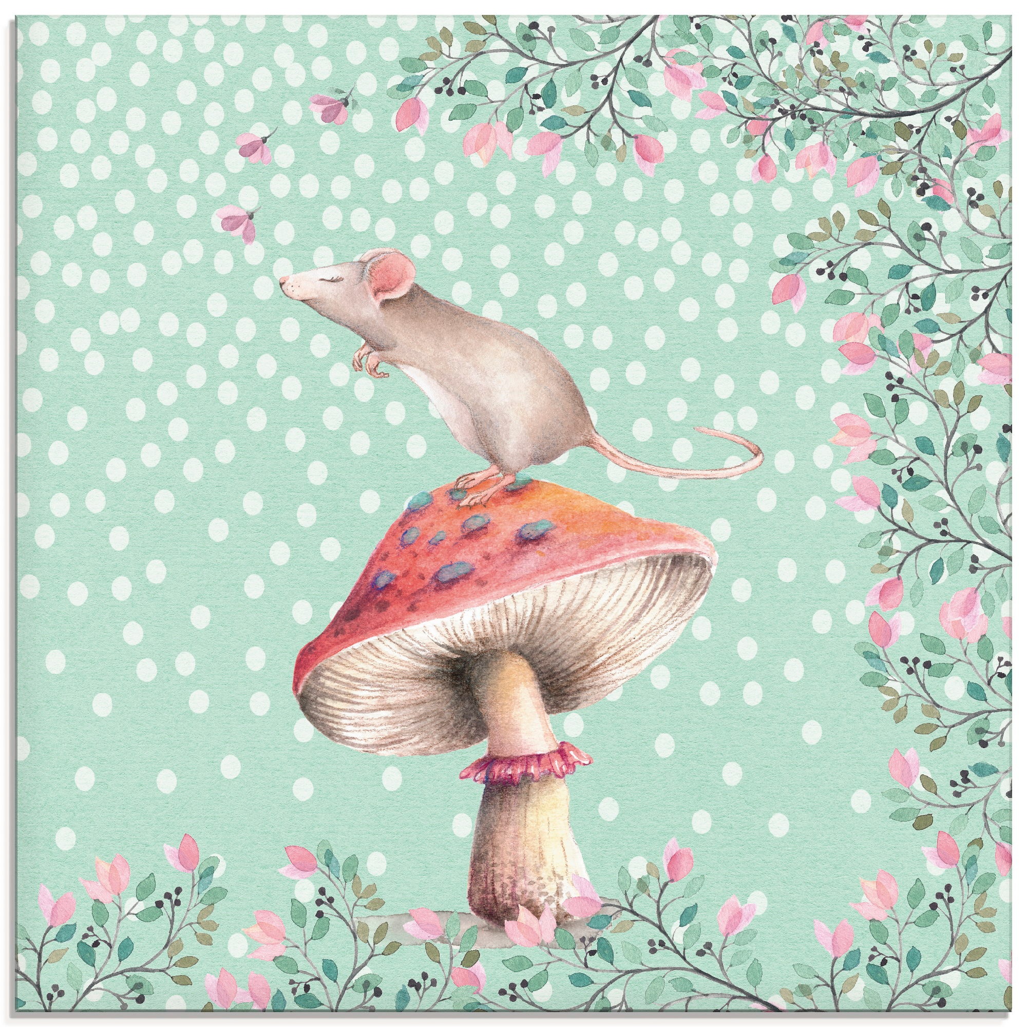 Image of Artland Glasbild »Glückliche Maus -Illustration«, Haustiere, (1 St.) bei Ackermann Versand Schweiz