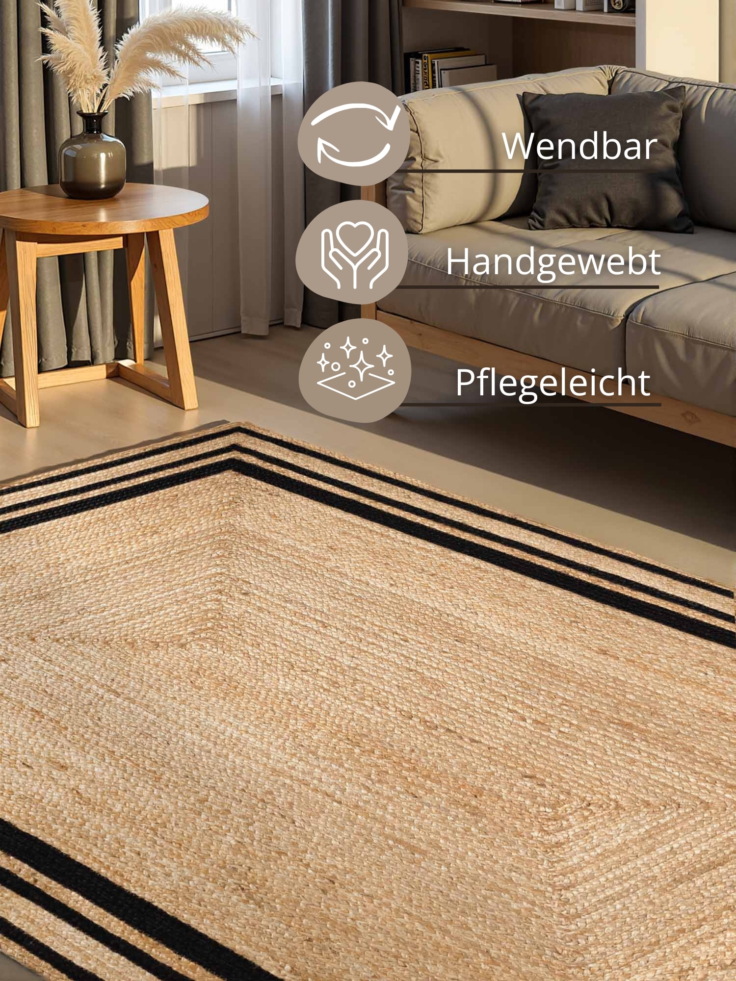 HANSE Home Tapis »Jutta Juteteppich« Rectangulaire 7 mm Höhe Handgewebt, Jute Naturteppich, Boho, Wohnzimmer, Schlafzimmer
