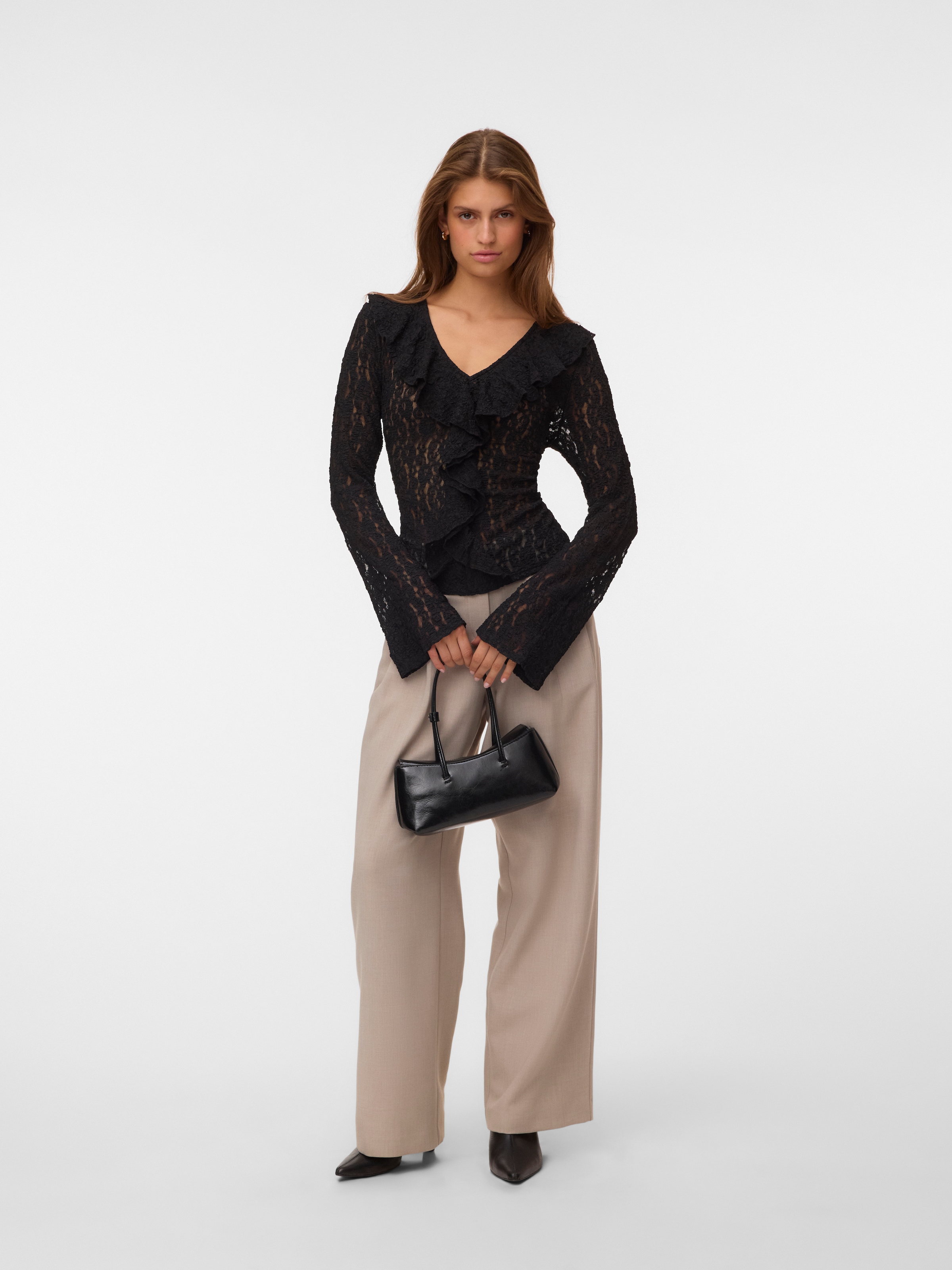 Vero Moda Langarmshirt »VMFLORA FRILL LS TOP JRS NOOS« Materialmix, regular fit
