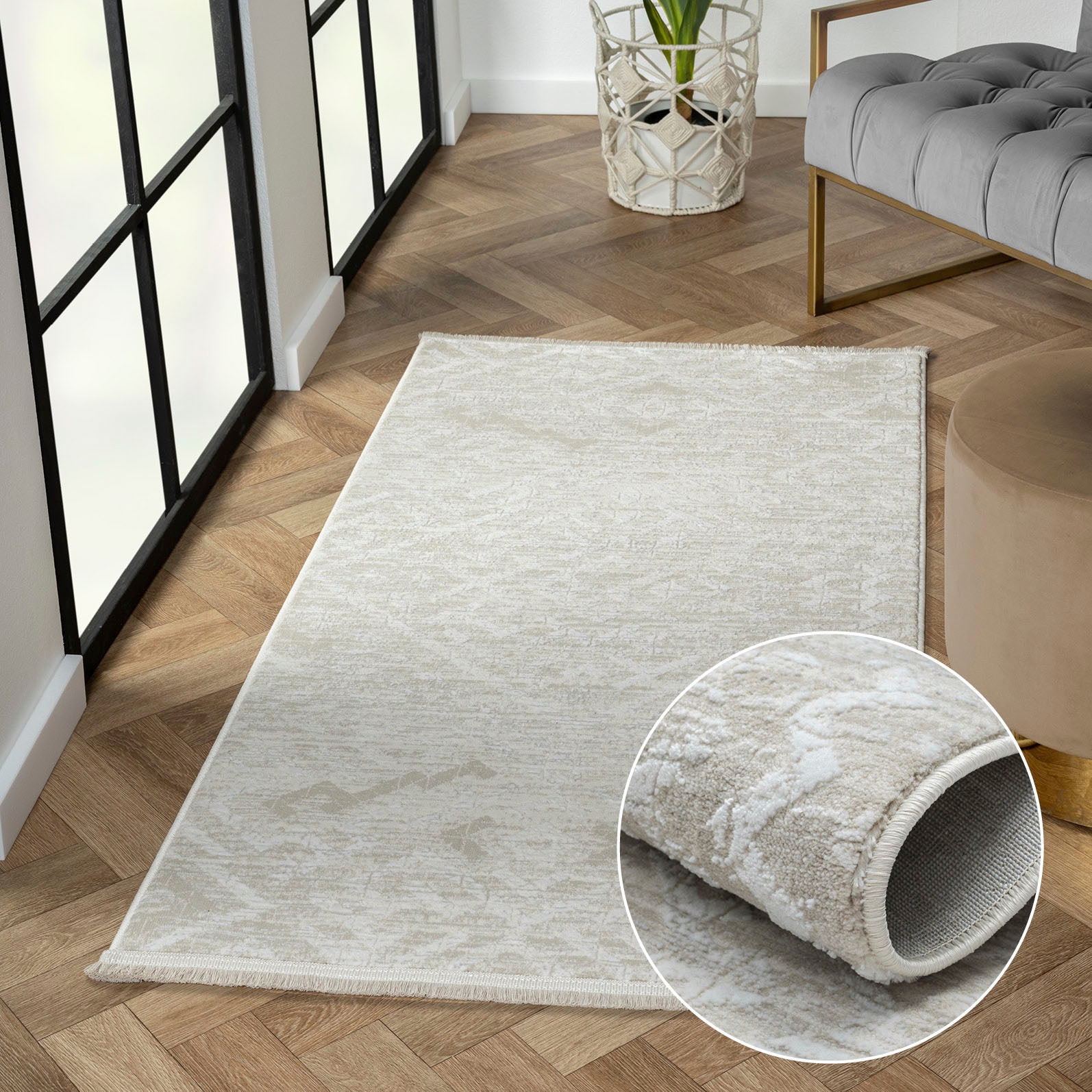 Image of Myflair Möbel & Accessoires Teppich "My Type 2, LAGERRÄUMUNG" rechteckig 10 mm Höhe Kurzflor, Ethno-Style, besonders weich durch Microfaser, mit Fransen